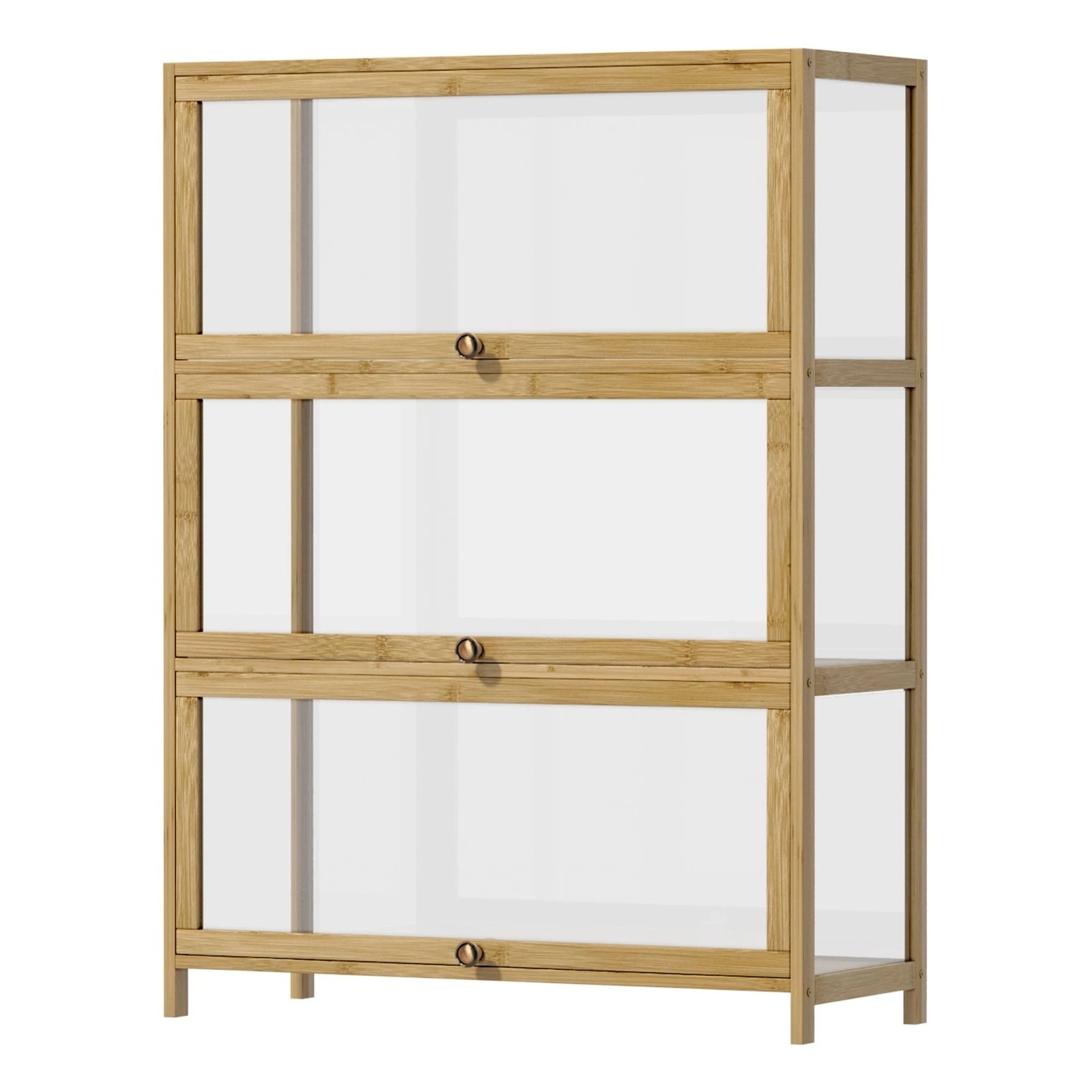 1 Oikiture Display Cabinet Storage 3-tier Shelves Clear Bookcase Stand Rack
 - Natural, 1 of 9