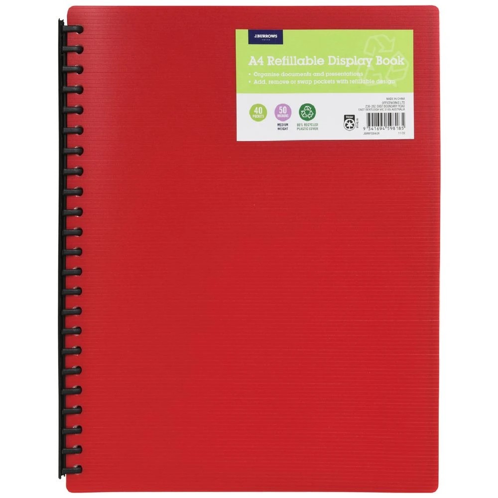 1 J.Burrows Refillable Display Book 40 Pockets Red, 1 of 3