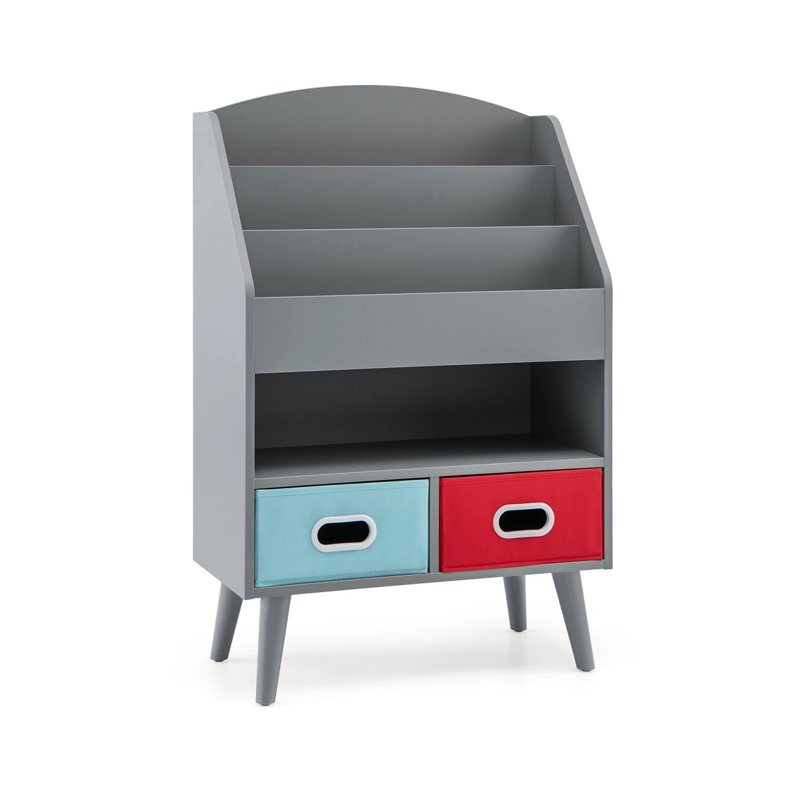 1 Costway 3-Tier Bookshelf Storage Organizer w/2 Drawers - Grey, 1 of 2