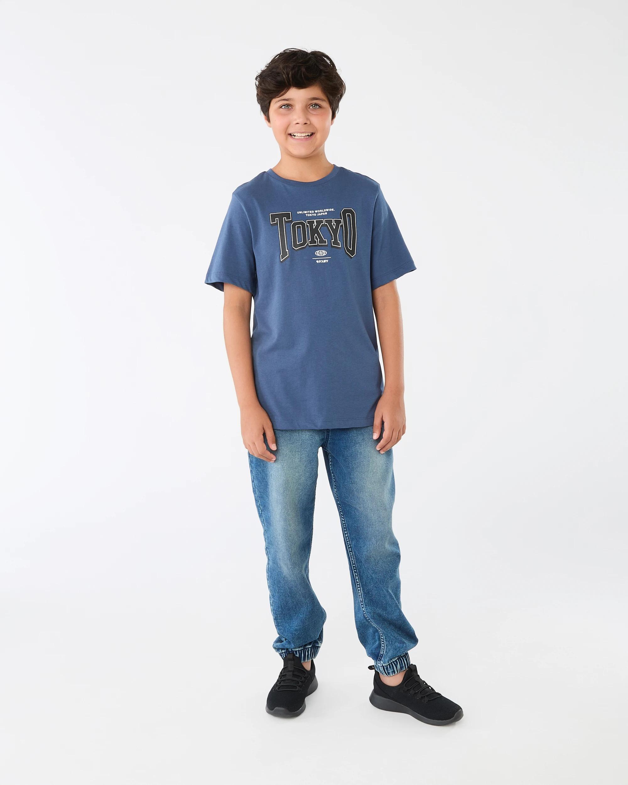 1 Short Sleeve Print T-shirt Blu Varsit, 1 of 8