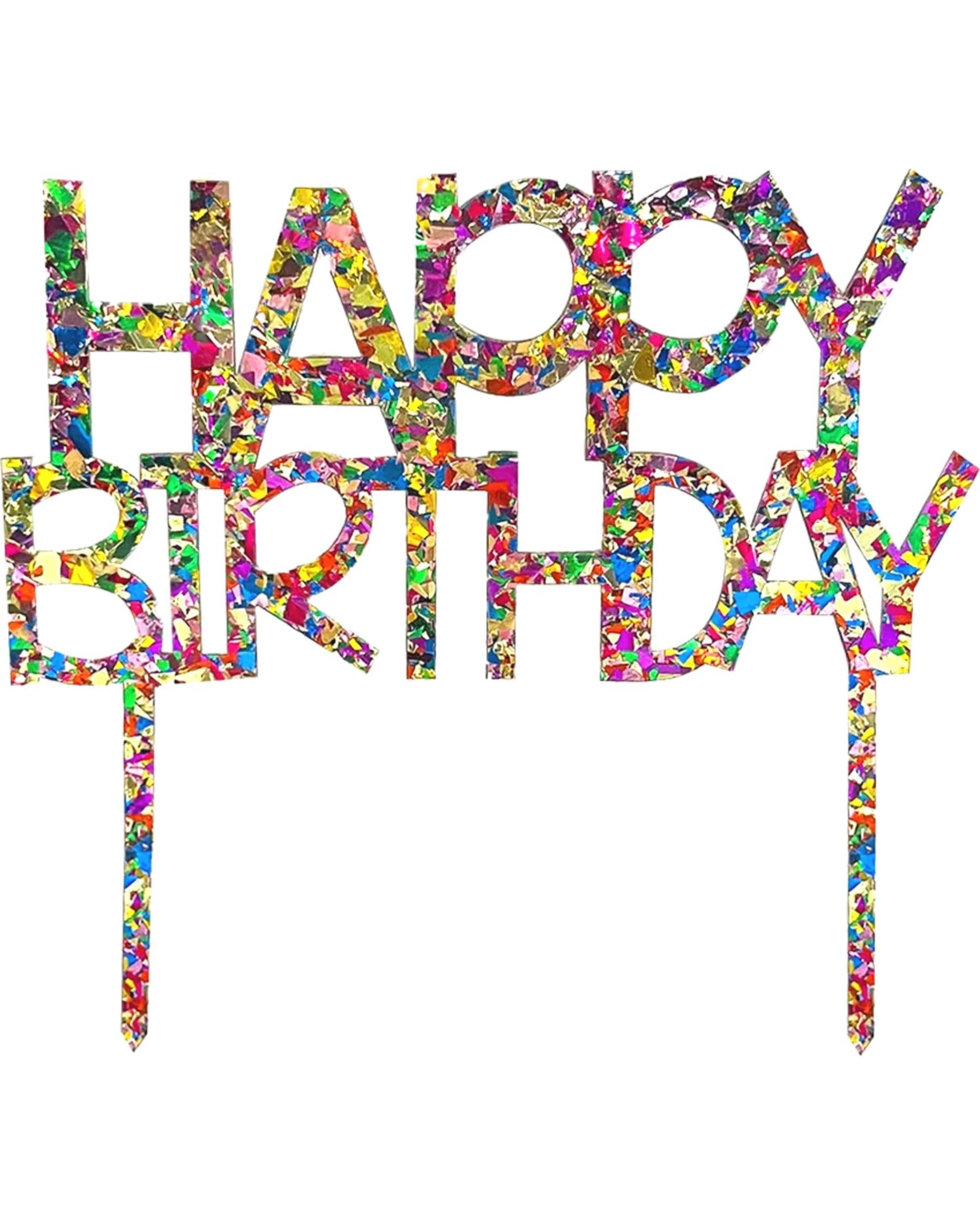 1 Party Maker Gold Rainbow Glitter Acrylic Happy Birthday Cake Topper, 1 of 3