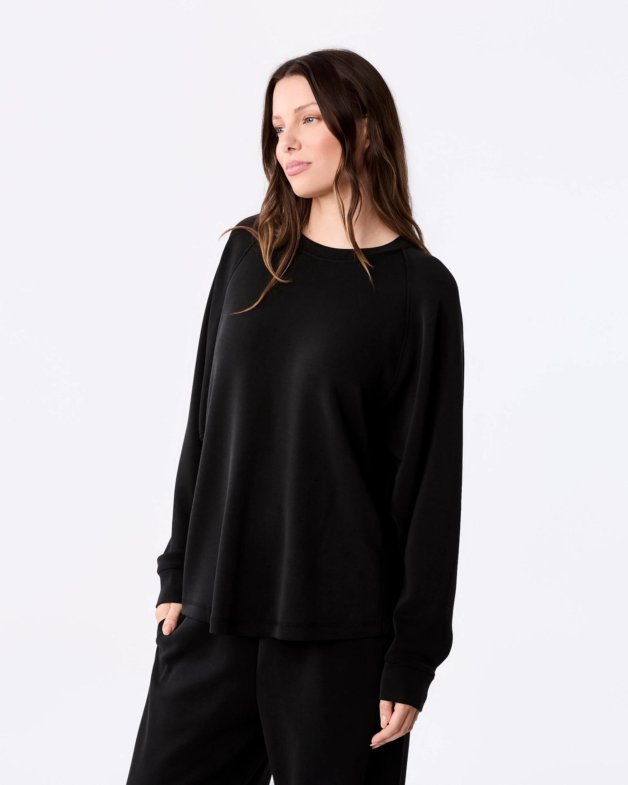 2 Active Womens Soft Modal Relaxed Long Sleeve Top Black, 2 of 6