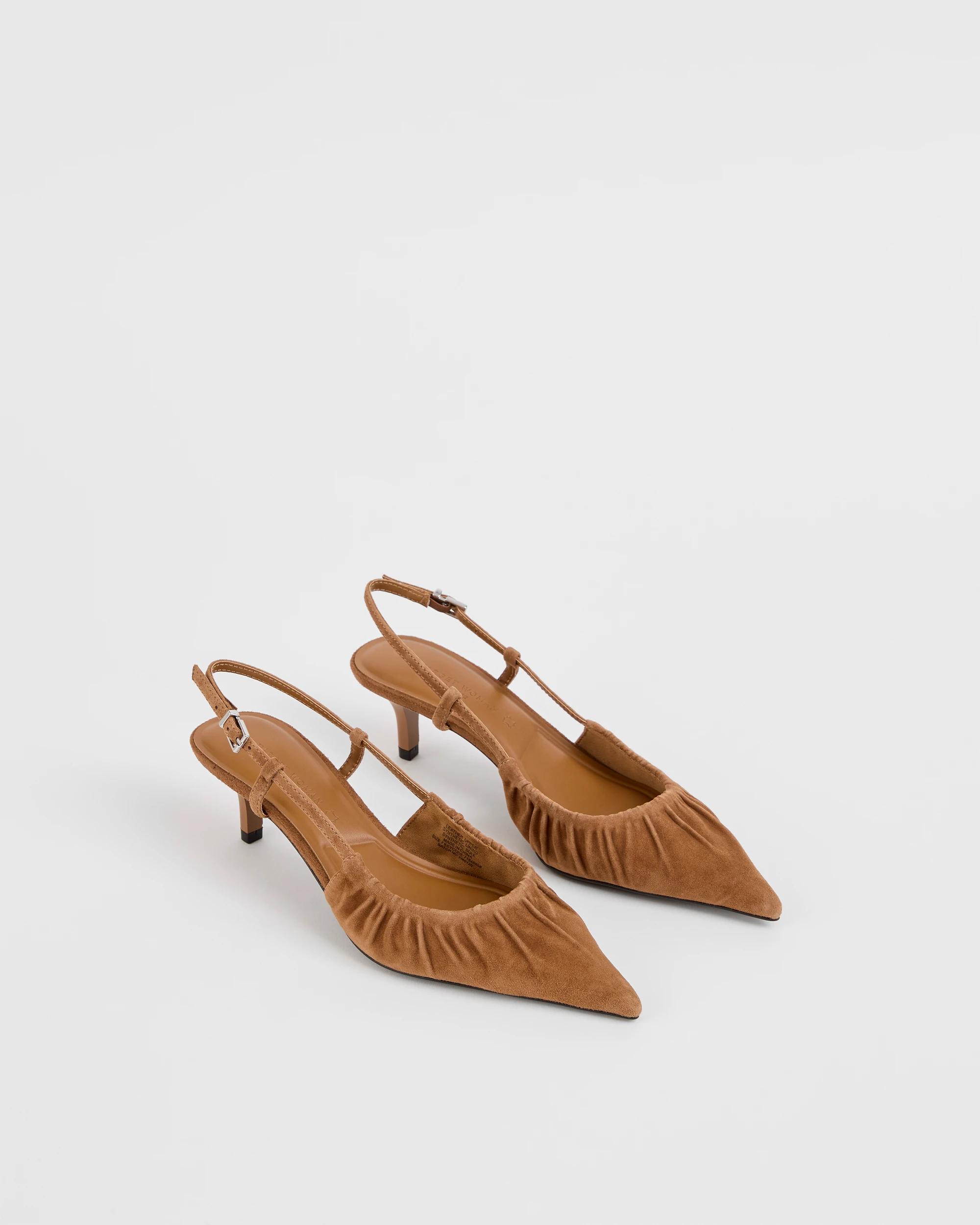 2 Target Woman Genuine Suede Leather Sling Back Gathered Kitten Heels - Kaia CHESTNUT SUEDE, 2 of 3