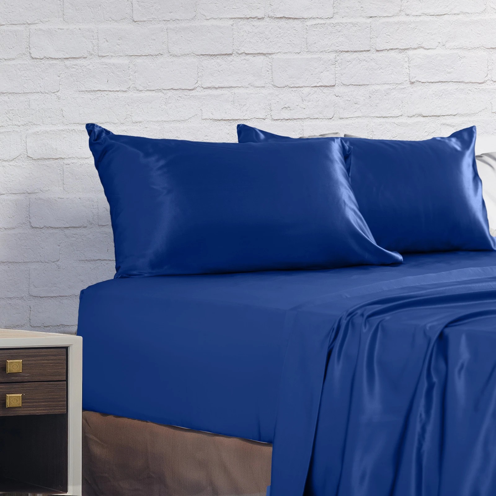 6 Royal Comfort Satin Sheet Set 4 Piece Fitted Flat Sheet Pillowcases Silky Smooth - King Bed - Blue, 6 of 9