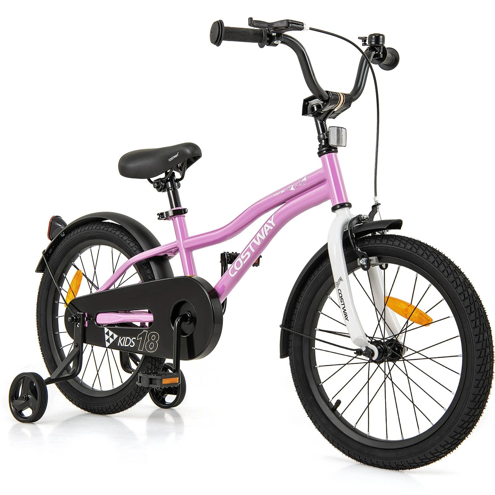 1 Costway 45cm Kids Bike Training Bicycle w/Adjustable Seat & Removable Training Wheels - Purple, 1 of 2