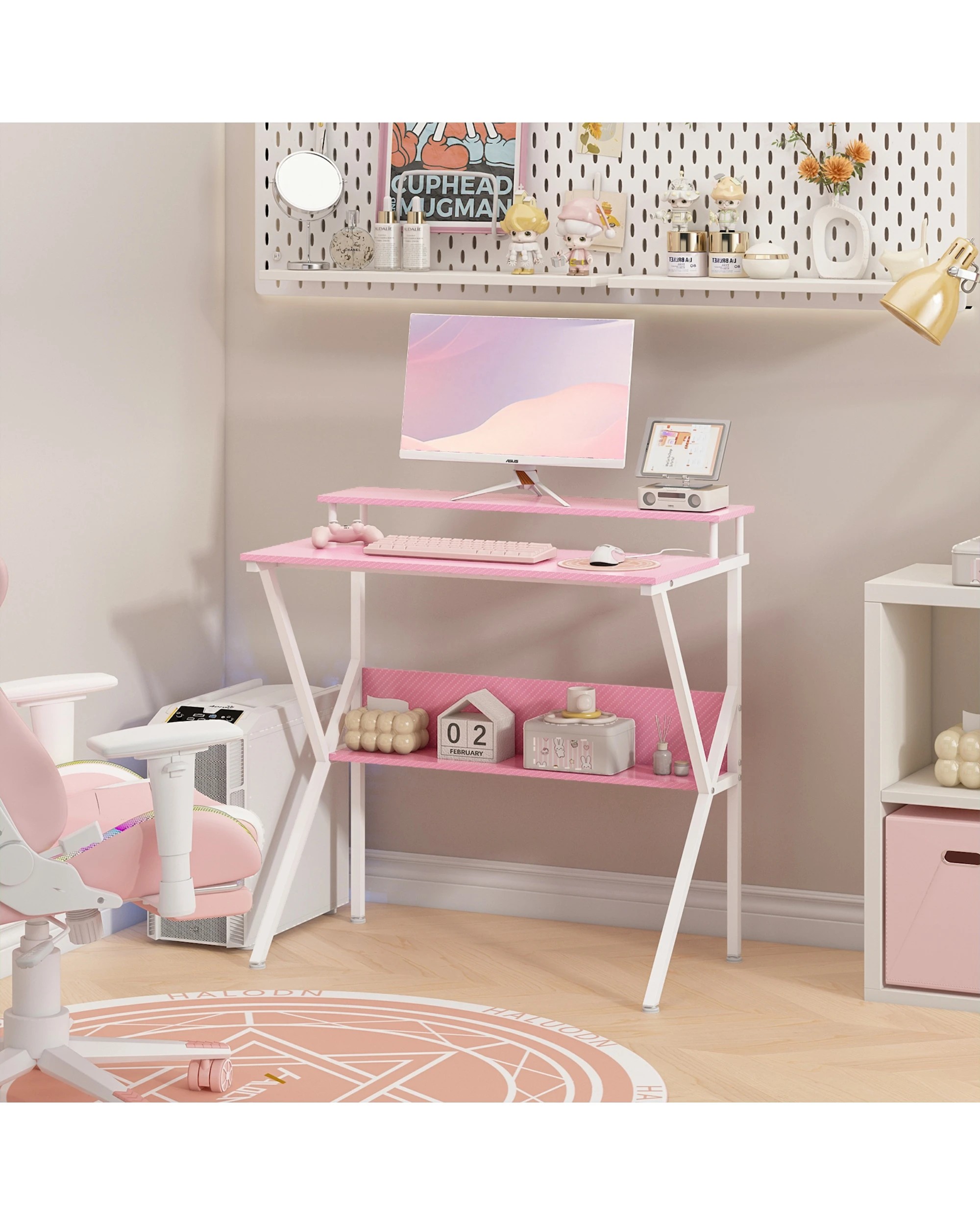 3 Advwin 80cm Small Computer Desk with Monitor Stand Writing Table with Shelf, 3 of 10