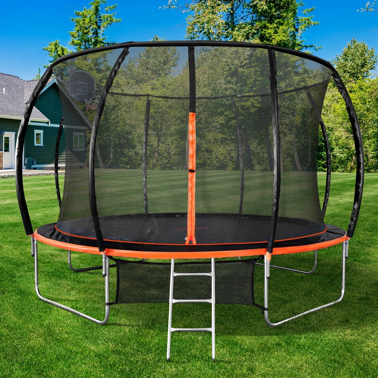 3 Mazam 14FT Kids Trampoline Safety Enclosure Net Basketball Set Ladder Round - Multi, 3 of 4