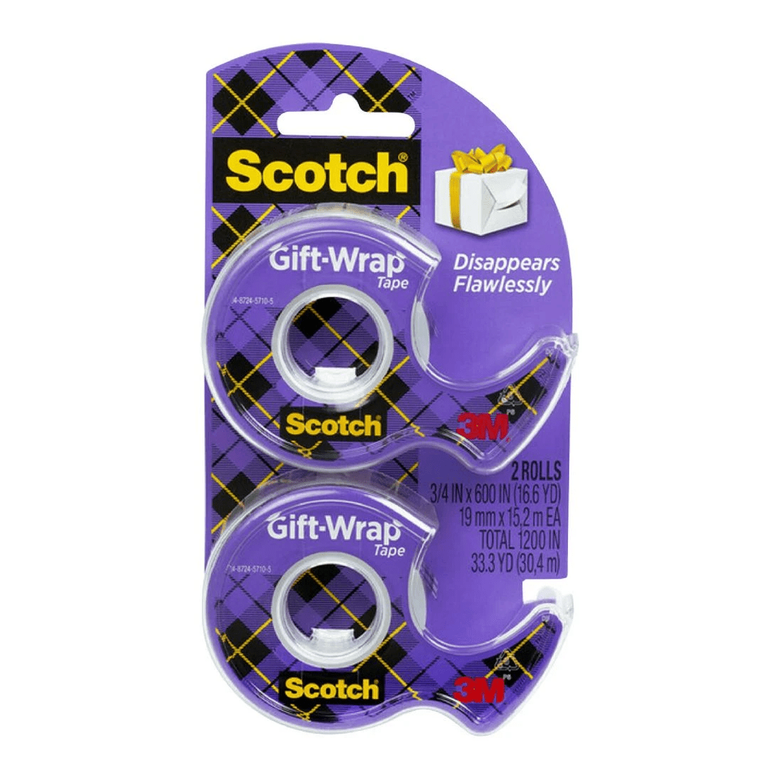 1 Scotch Gift Wrap Tape with Dispenser 19 mm x 15.2 m 2 Pack, 1 of 7