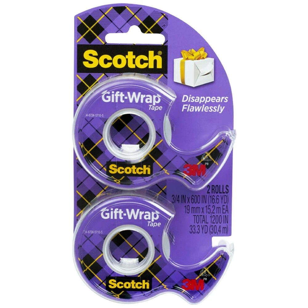 1 Scotch Gift Wrap Tape with Dispenser 19 mm x 15.2 m 2 Pack, 1 of 7