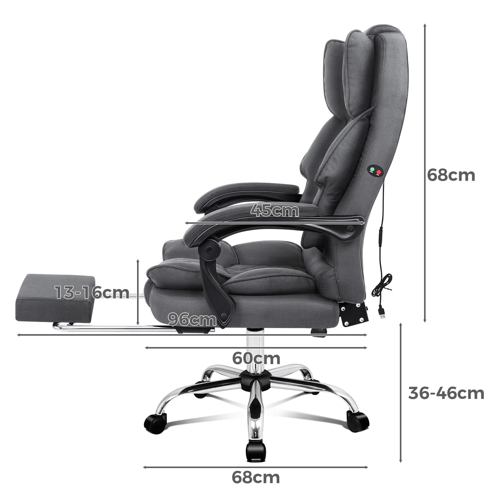 4 Alfordson Massage Office Chair Fabric Executive Recliner Gaming Computer Seat - Grey, 4 of 10