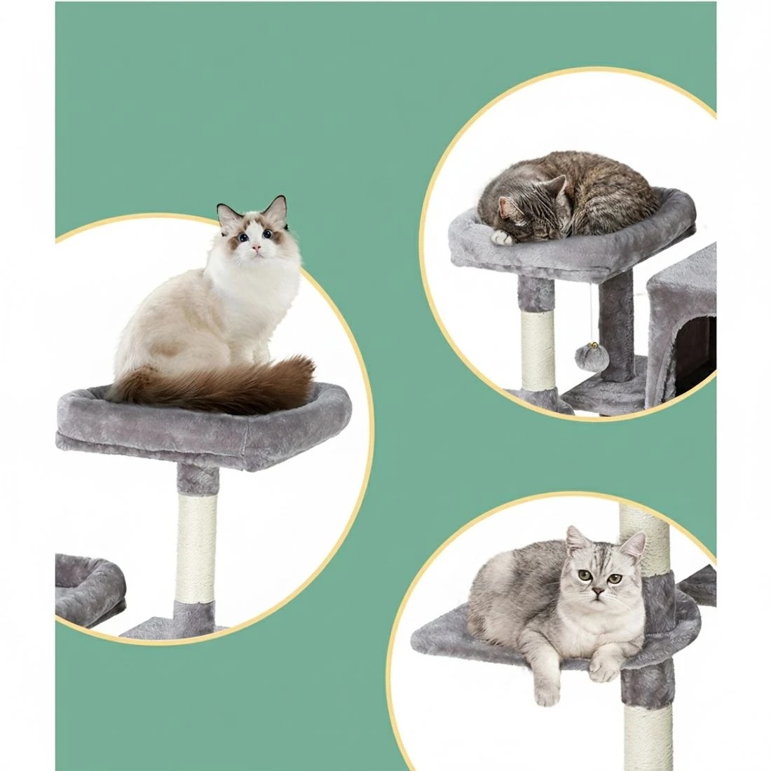 5 i.Pet Cat Tree 103cm Tower Scratching Post Scratcher  Condo House Trees - Grey, 5 of 5