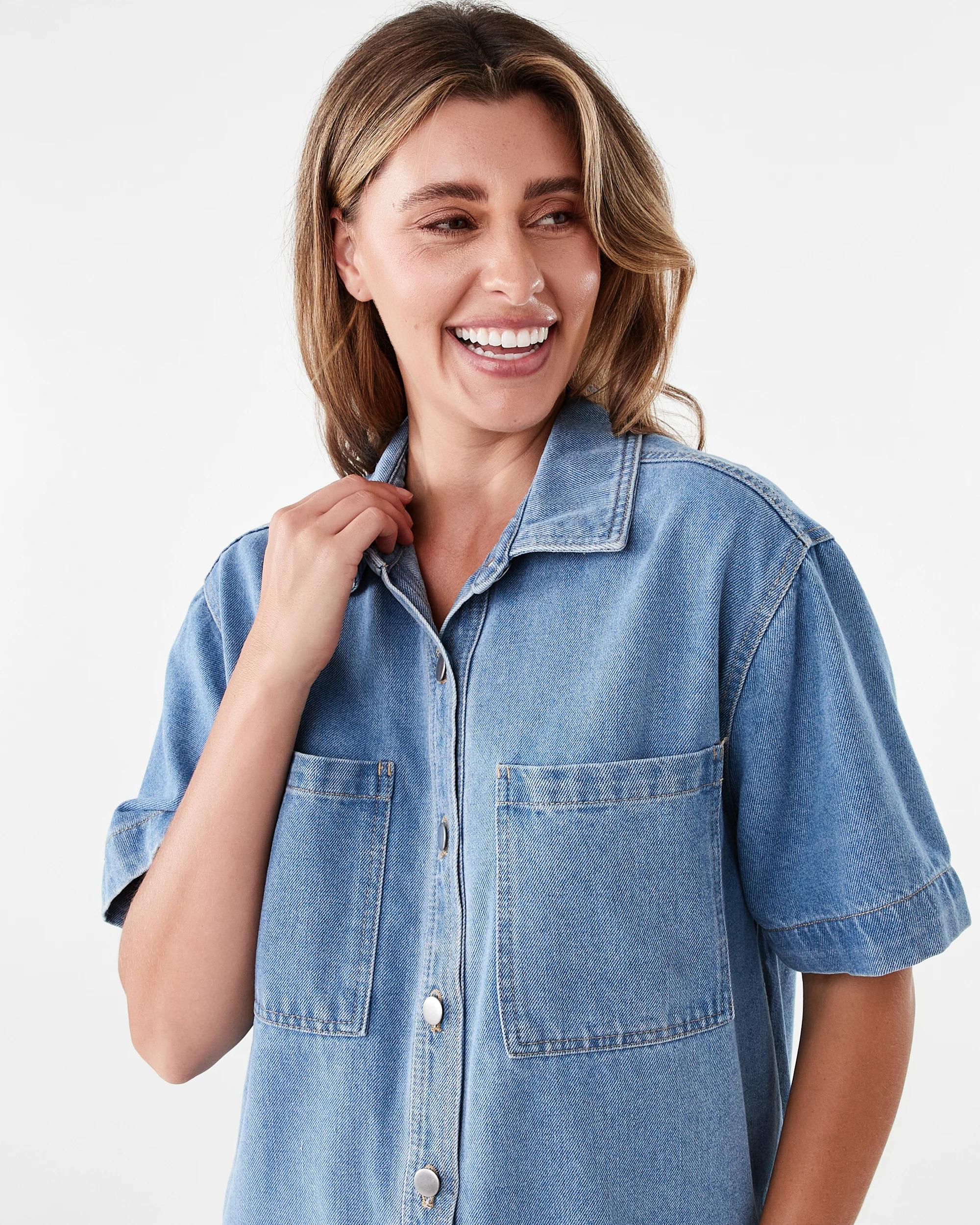 4 Short Sleeve Denim Shirt Light Wash, 4 of 7