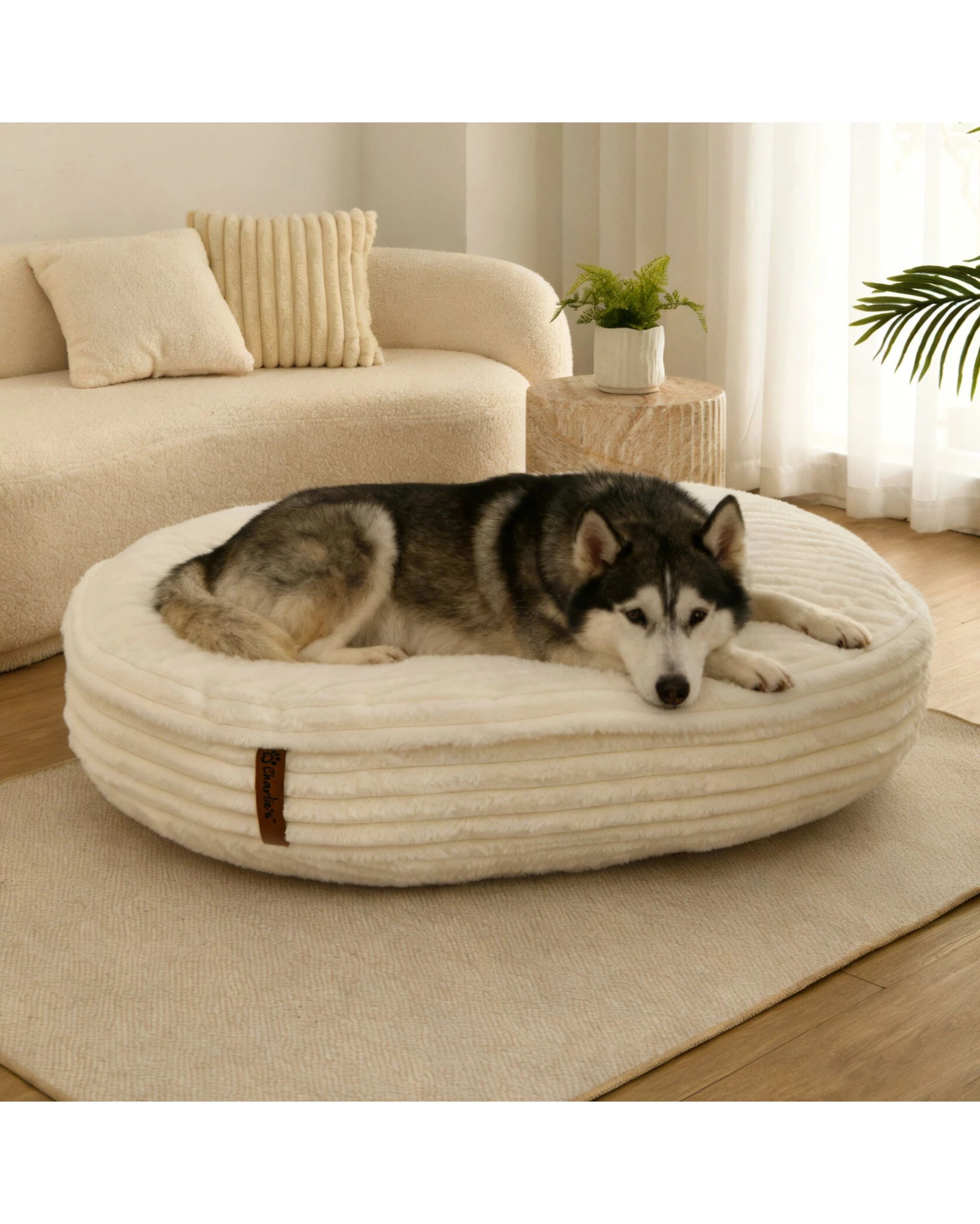 1 Charlie's Cloud Crushed Foam Dog Bed Large - Cream, 1 of 8