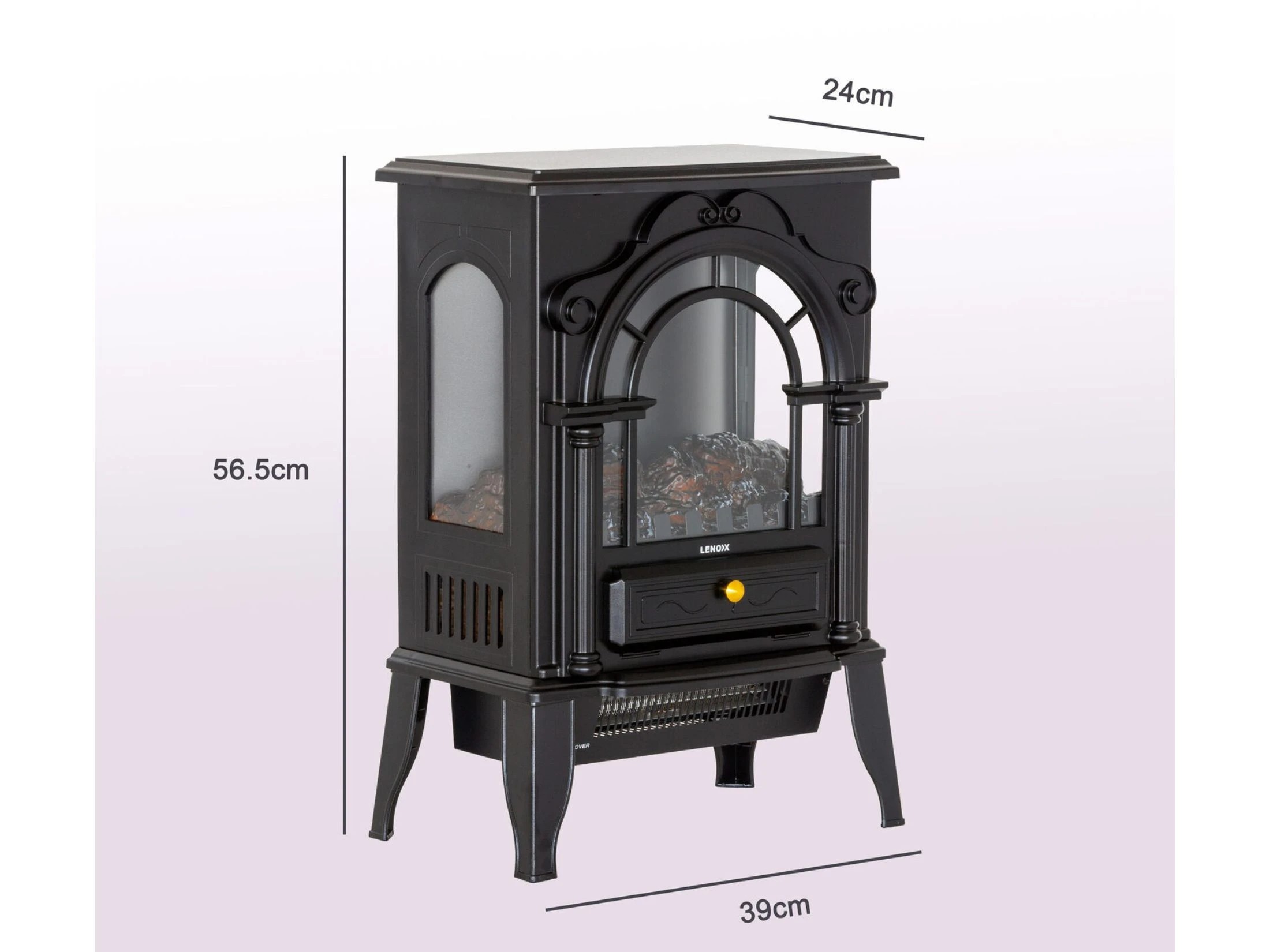 3 Lenoxx Electric 1000W to 2000W Freestanding Fireplace Heater with Panoramic 3 Sided Glass Design, 3 of 8