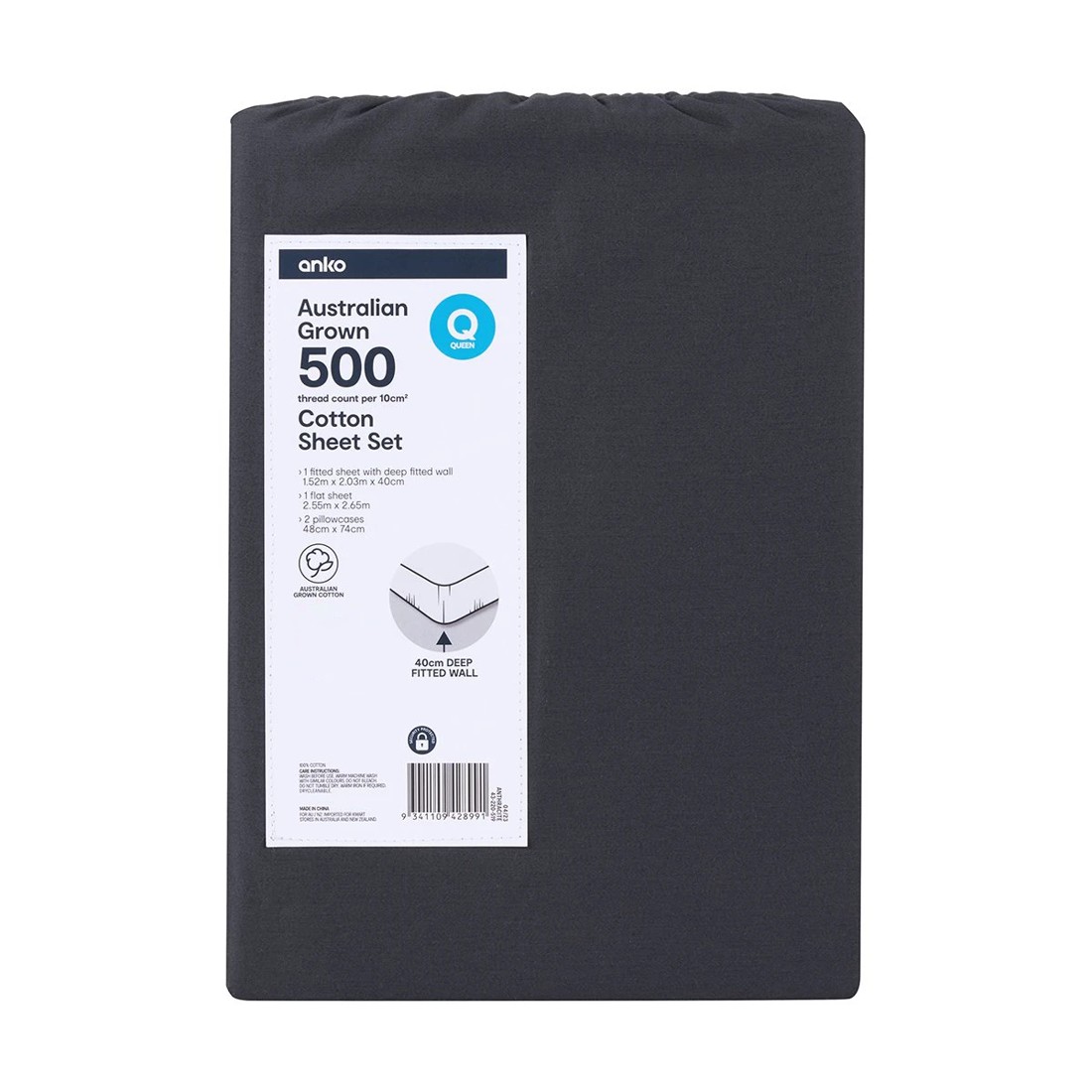 7 500 Thread Count Australian Grown Cotton Sheet Set - Queen Bed, Anthracite, 7 of 7