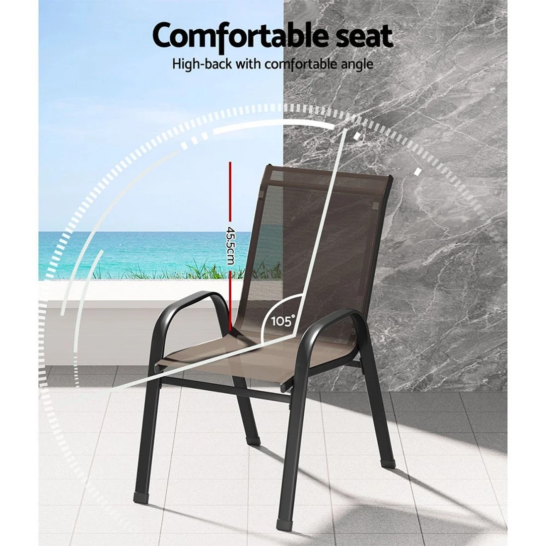 4 Gardeon 6PC Outdoor Dining Chairs Stackable Lounge Chair Patio Furniture - Brown, 4 of 6