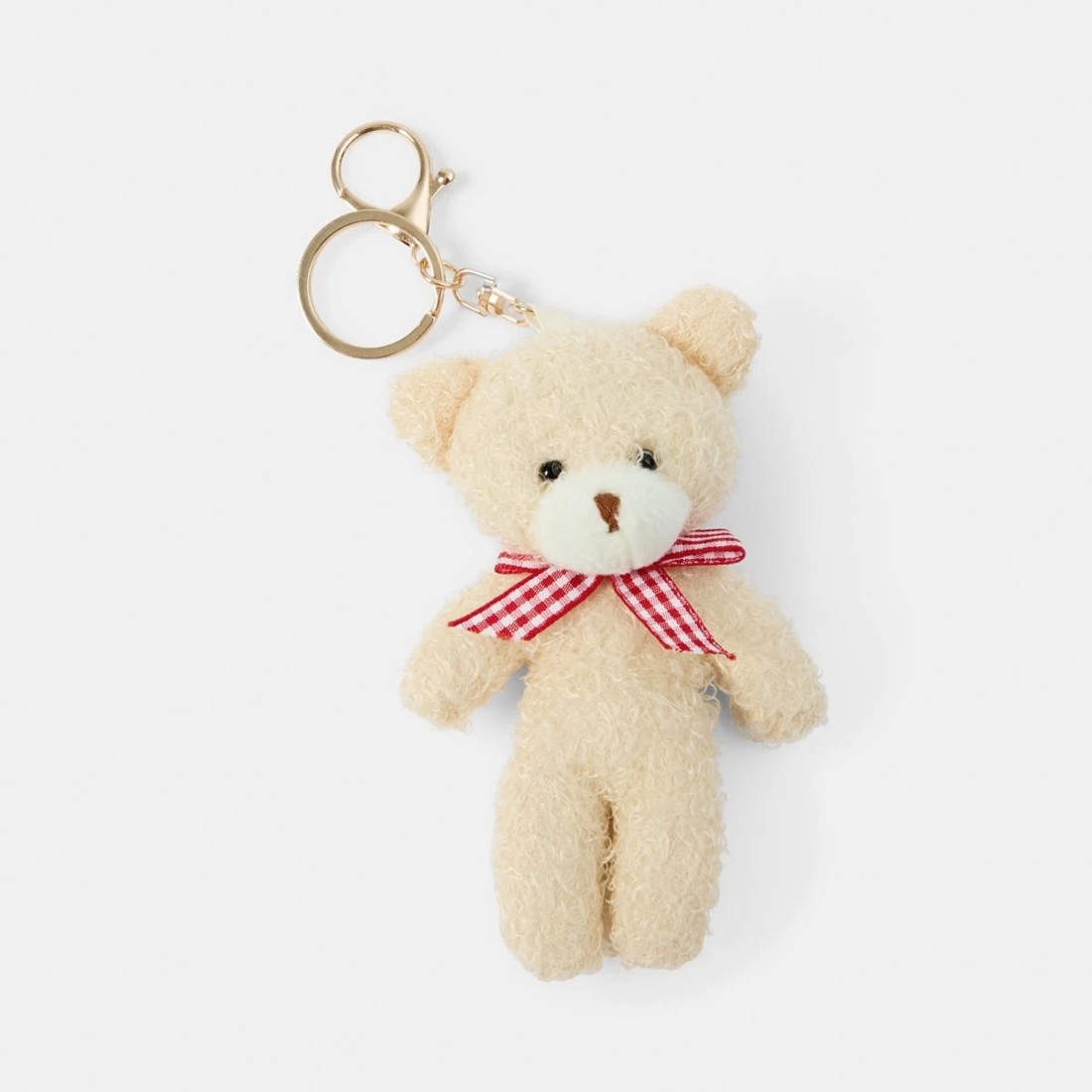 1 Bear Charm Keyring - Beige, Gold Tone, Red and White, 1 of 3