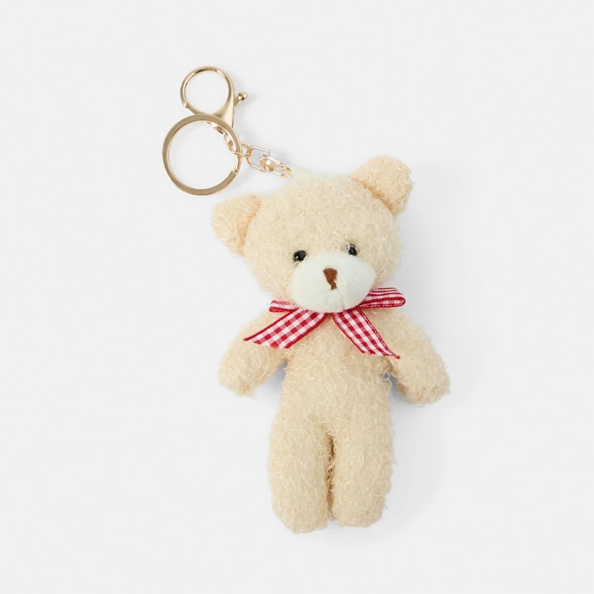 1 Bear Charm Keyring - Beige, Gold Tone, Red and White, 1 of 3