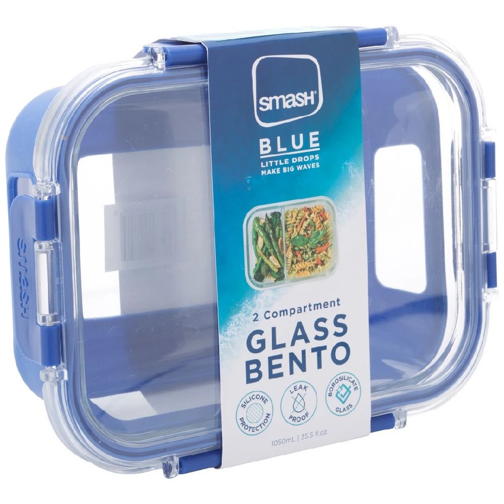 1 Smash Leakproof Glass Lunchbox 1L Blue, 1 of 5