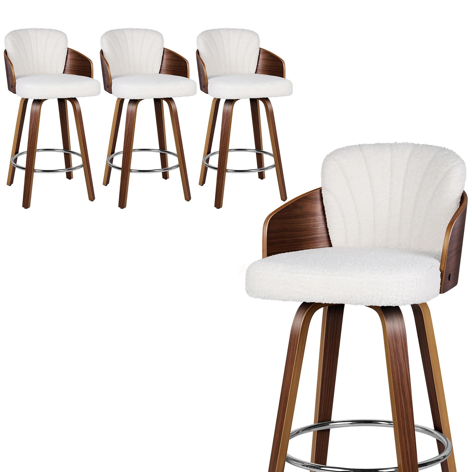 1 Alfordson 4x Swivel Bar Stools Alice Kitchen Wooden Dining Chair Boucle - White, 1 of 10