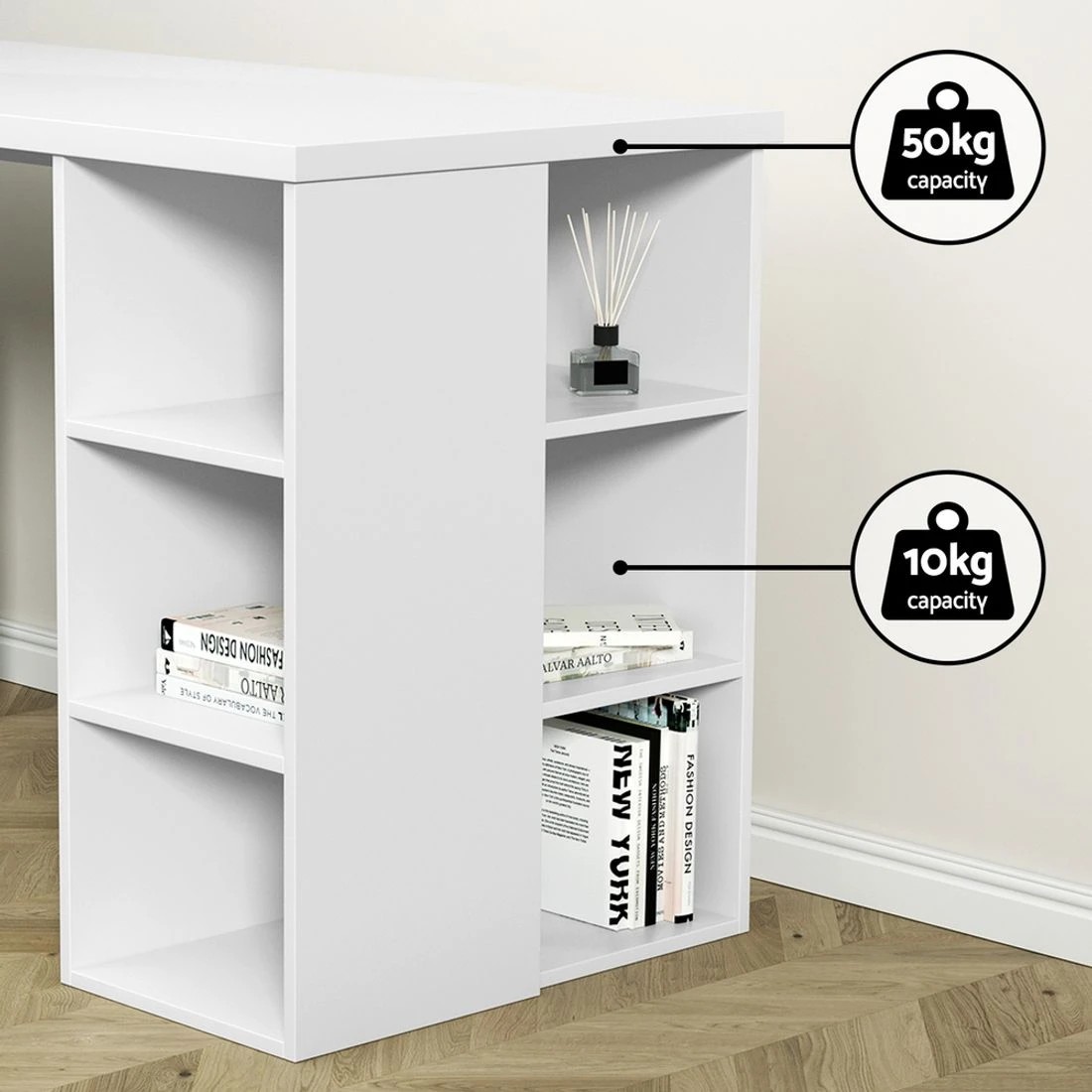 6 Artiss Computer Desk Bookshelf White 150cm
 - White, 6 of 8