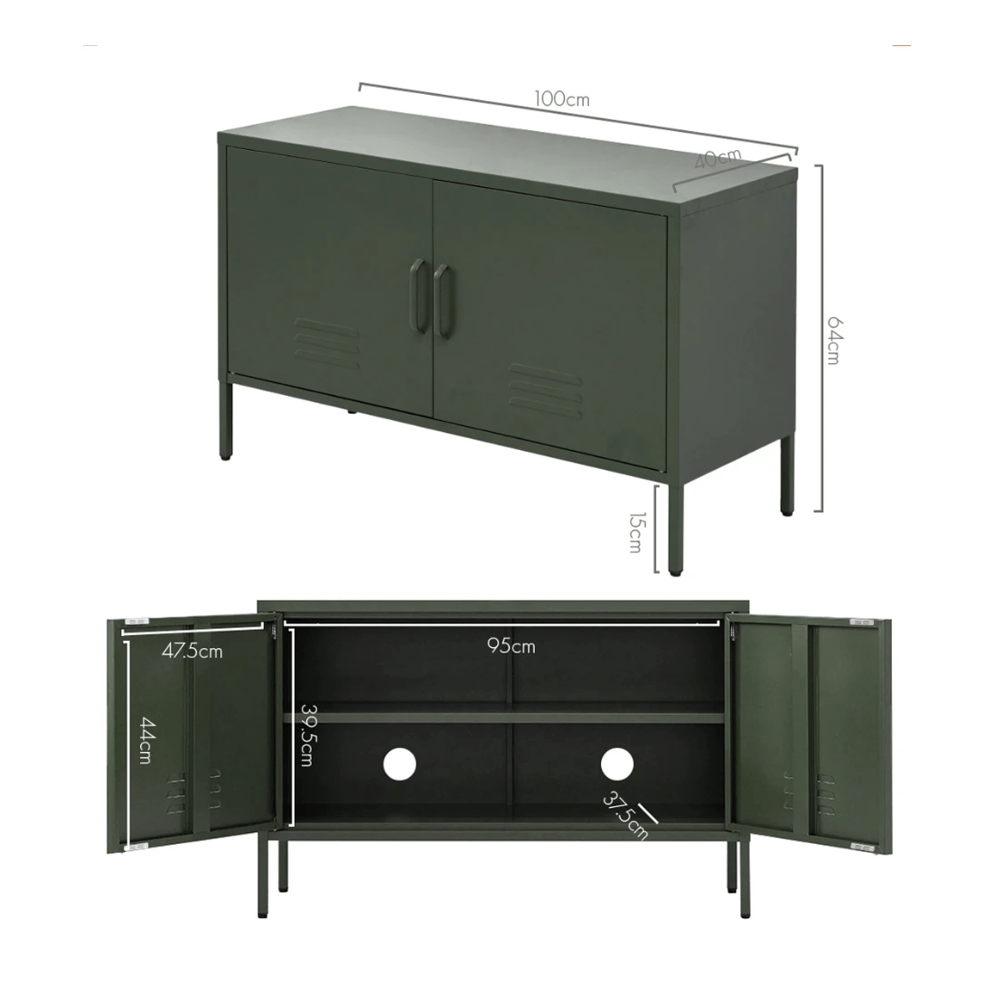 3 Artiss Buffet Sideboard Metal Cabinet - BASE - Green, 3 of 8