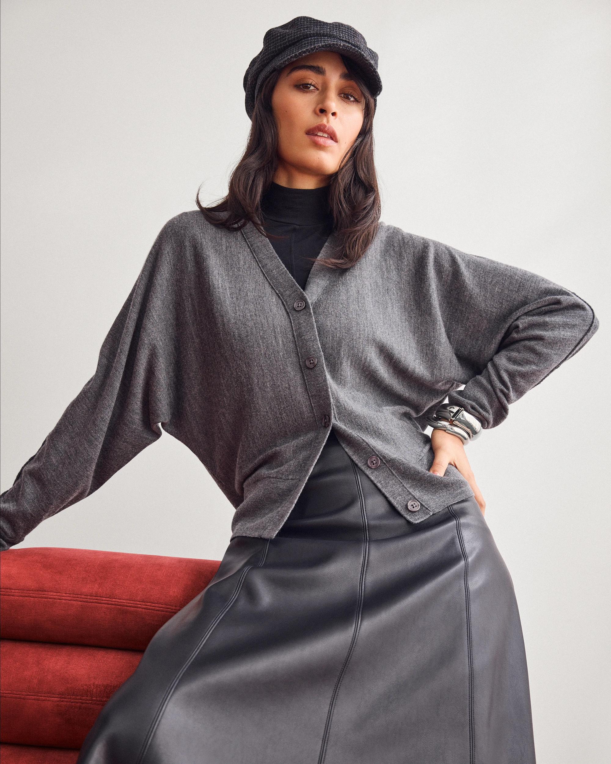 7 Preview PU Panel A-Line Midi Skirt BLACK, 7 of 7