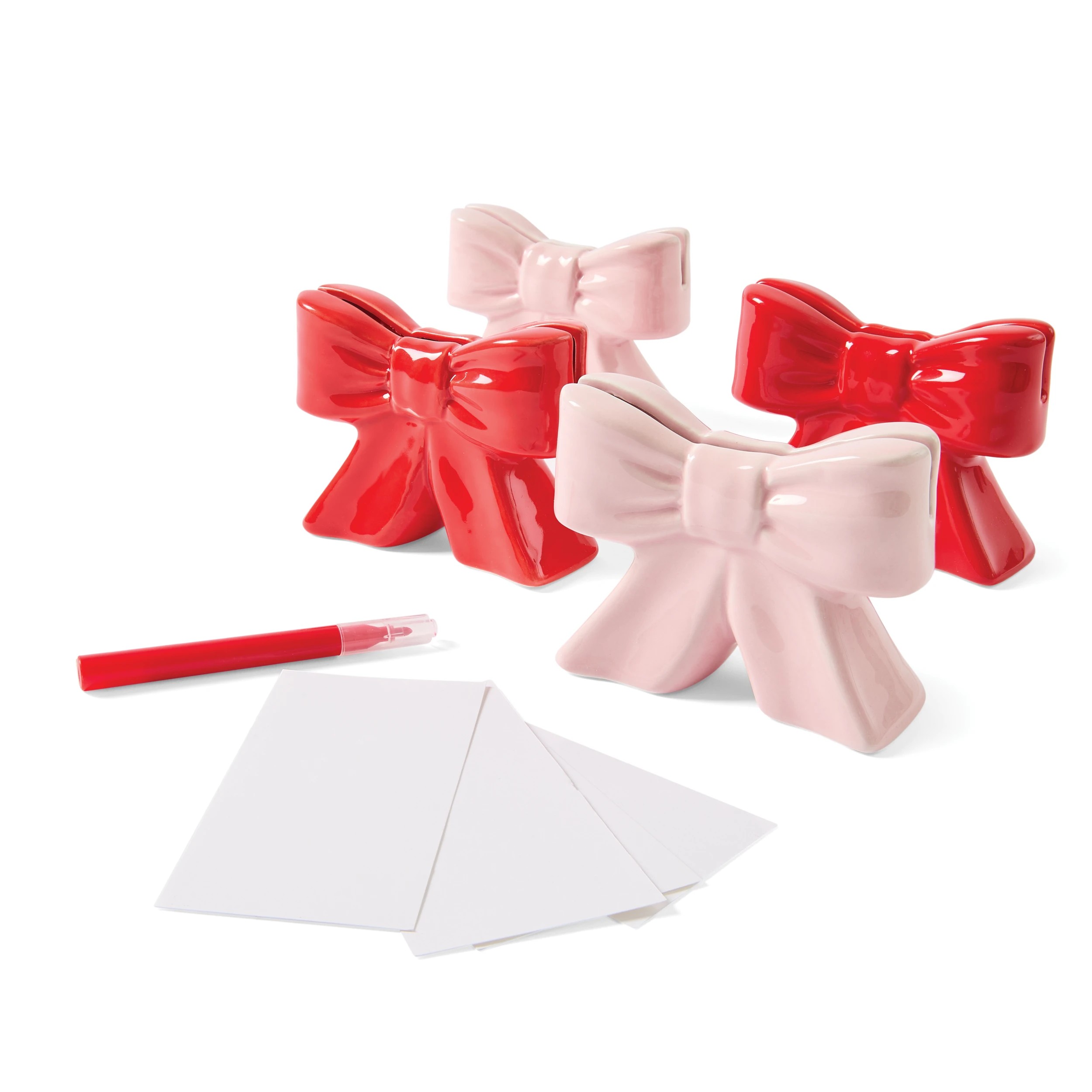 2 4 Pack Pink and Red Ceramic Bow Placecard Holders, 2 of 9