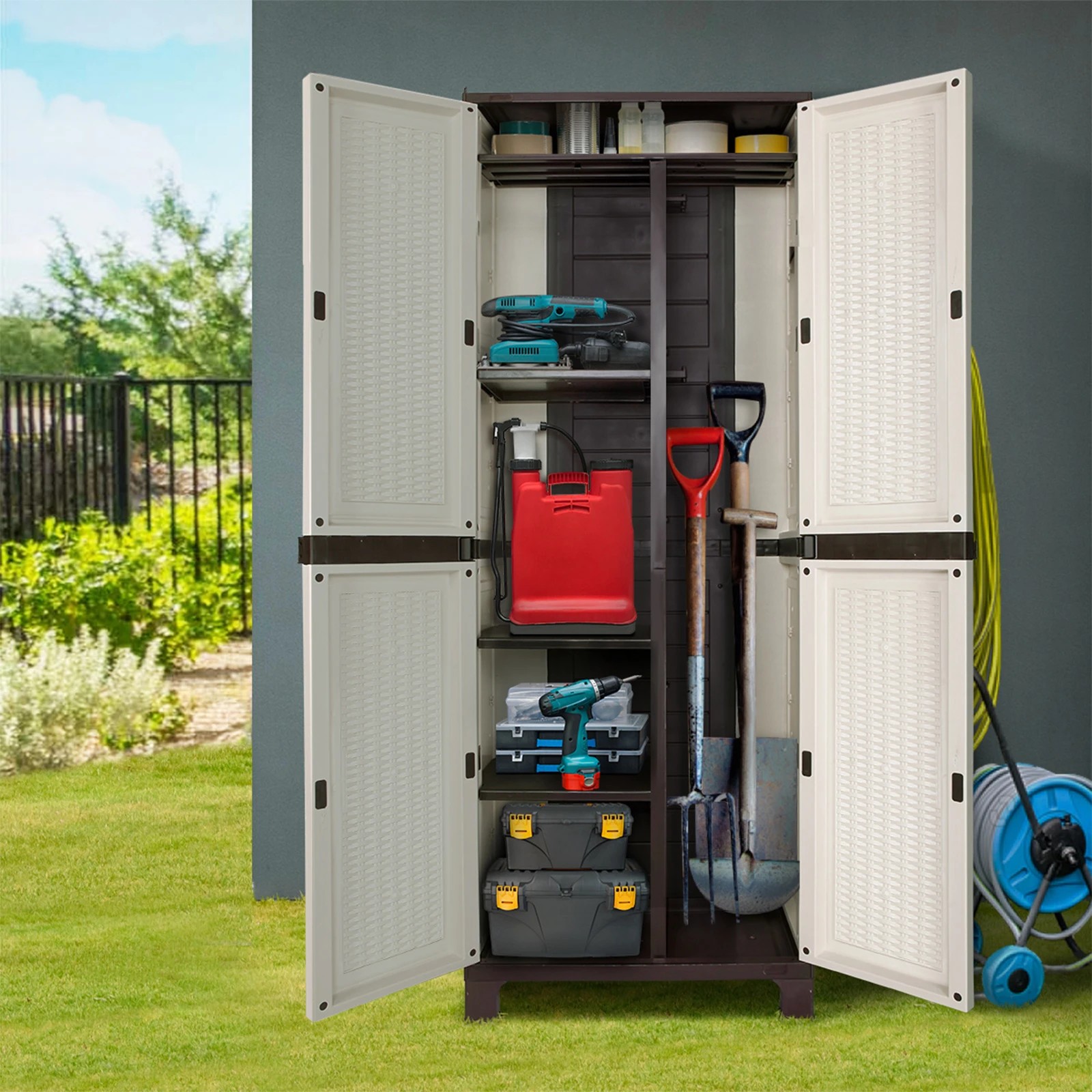 4 Livsip Outdoor Storage Cabinet Box Garage Cupboard Garden Adjustable Lockable - Beige, 4 of 7