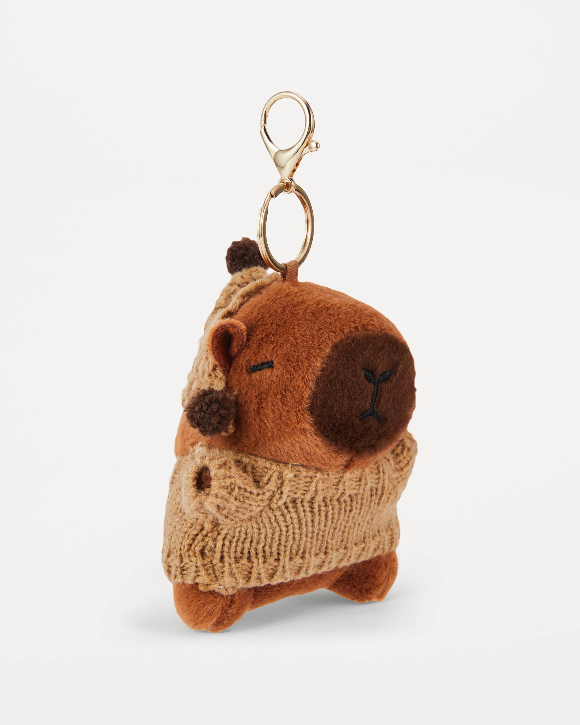 1 Capybara Knit Charm Keyring - Brown and Gold Tone Brown, 1 of 5