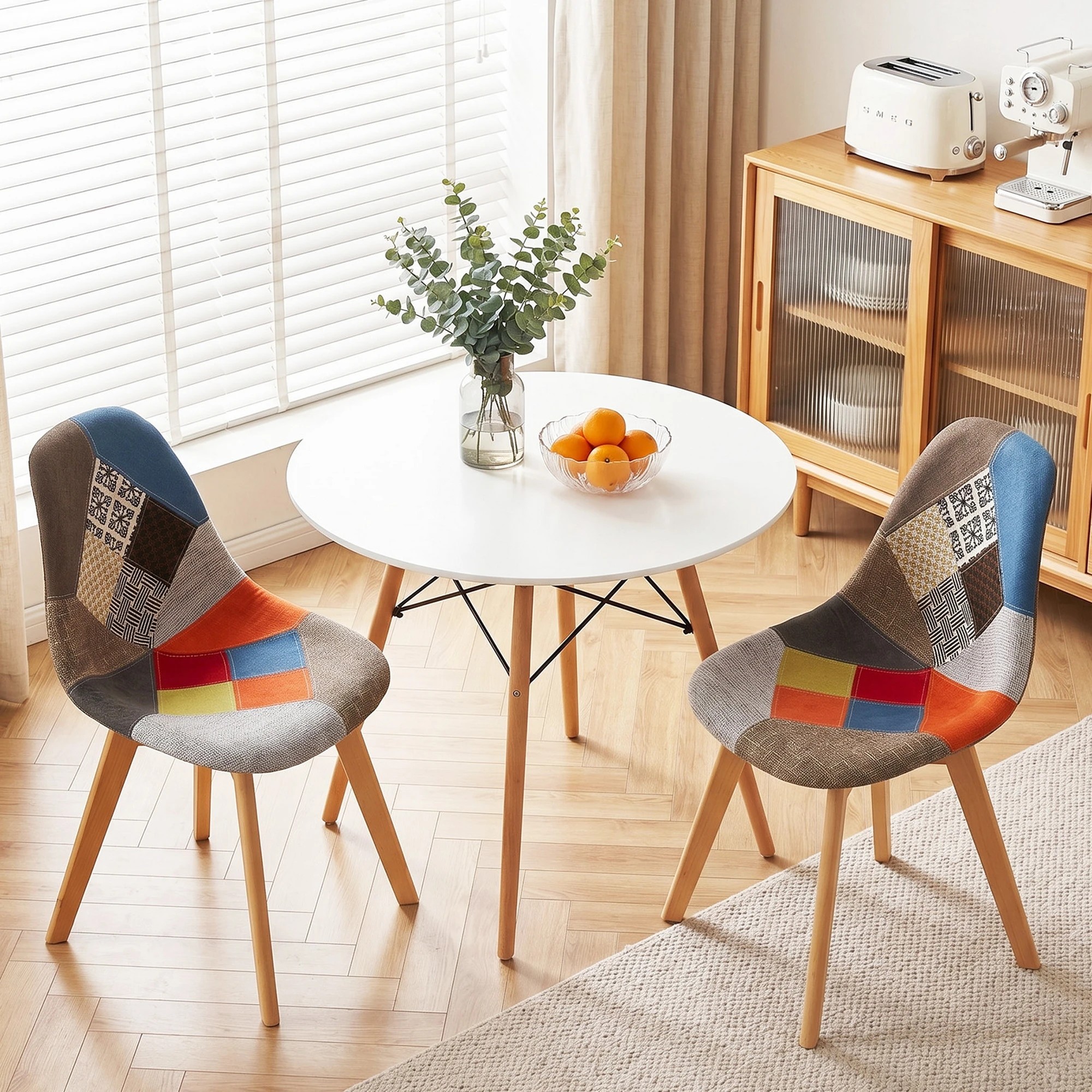 7 Artiss Dining Table and Chairs Set 3PCS 90cm Round  2 Seater Dining Set for Kitchen, Apartment, Dining Room - Multi, 7 of 8
