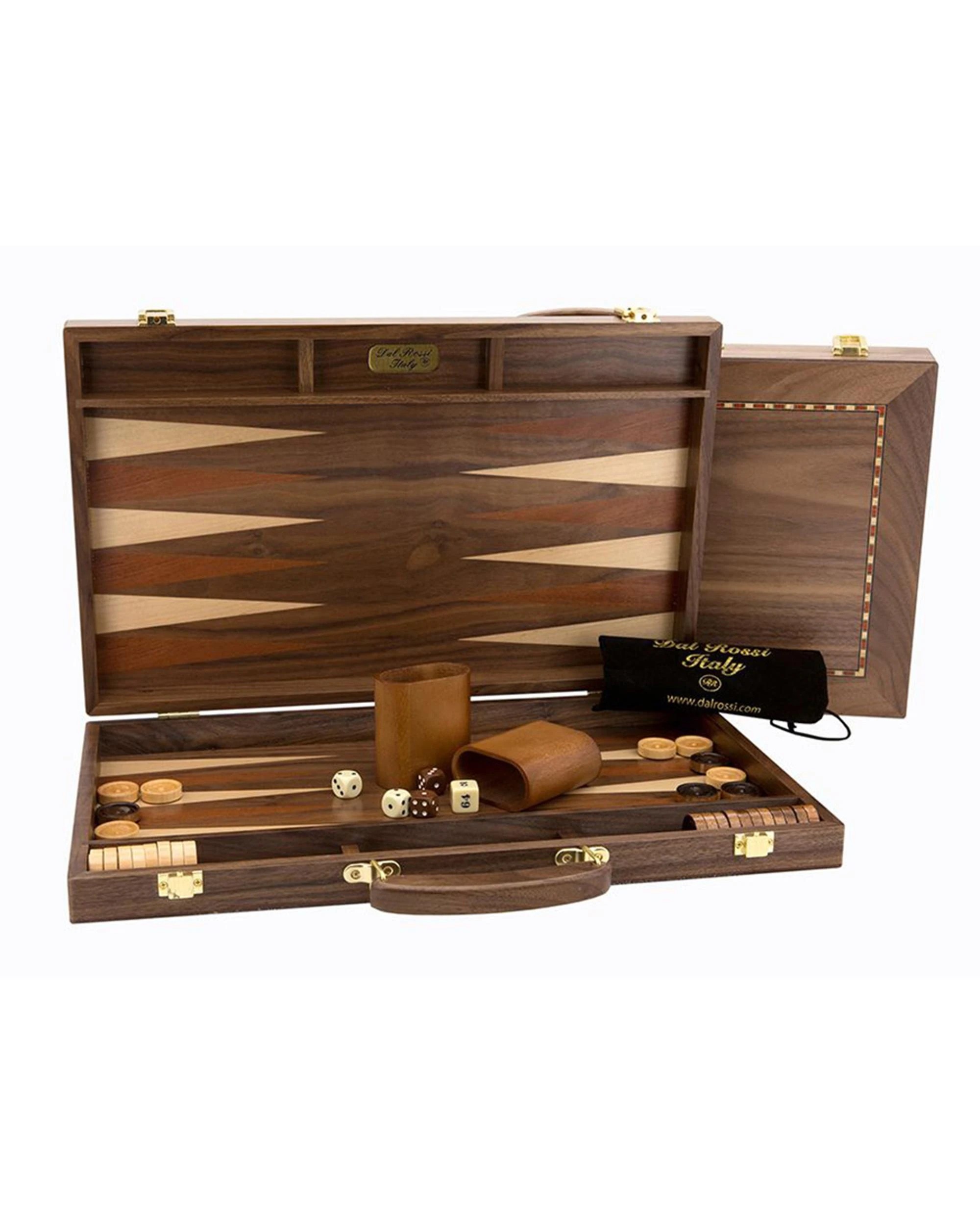 1 Dal Rossi 18 inch Walnut Backgammon Set with Handle, 1 of 1