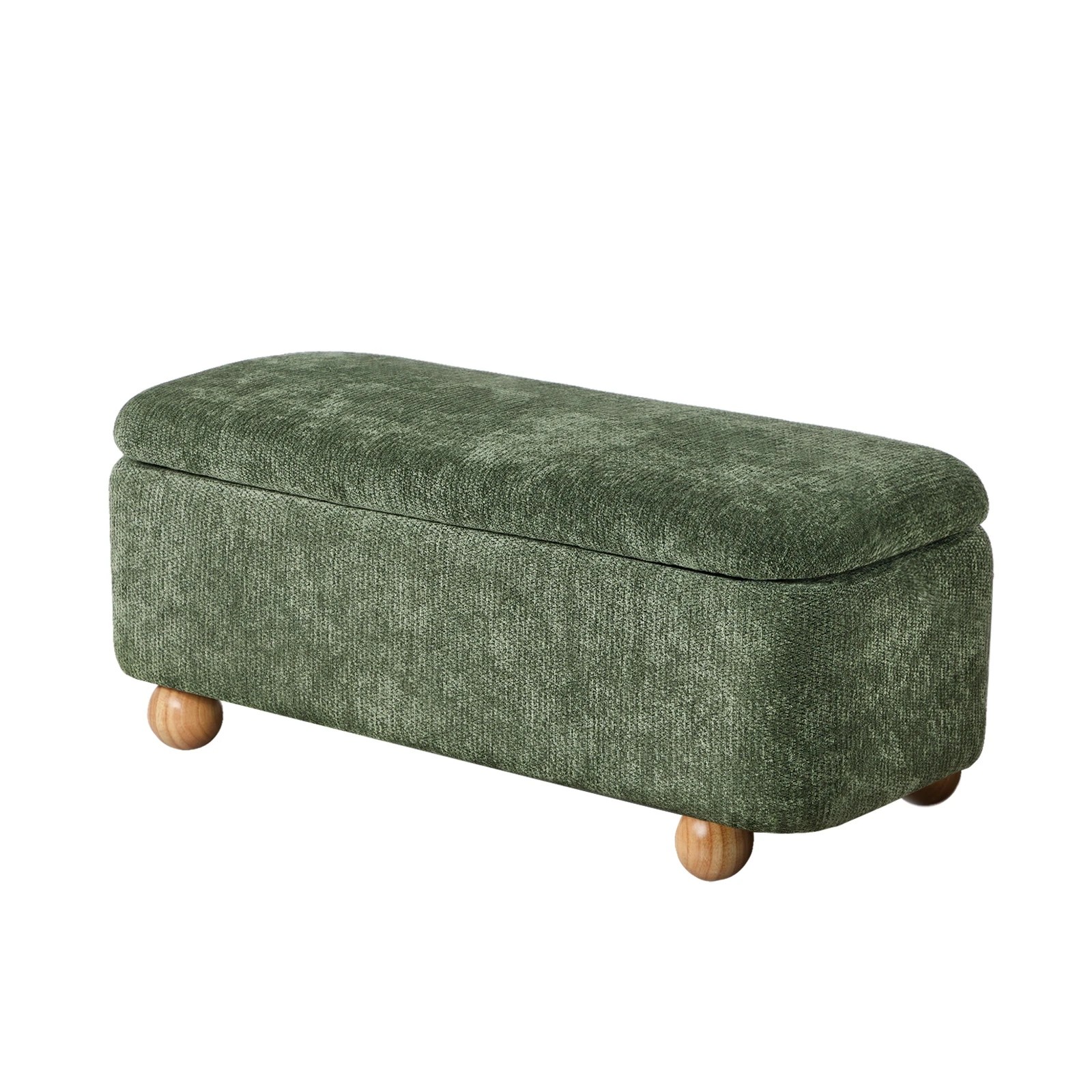 1 Oikiture Storage Ottoman Couch Bench Ball Feet Chenille - Green, 1 of 7
