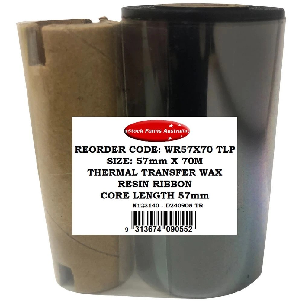 1 Stock Forms Black Wax Ribbon 57mm x 70m for TLP2824+, 1 of 1