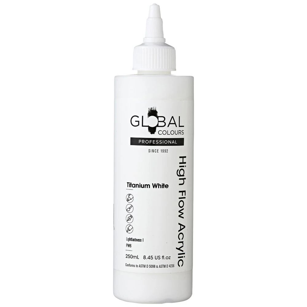 1 Global Colours High Flow Acrylic Paint 250mL Titanium White, 1 of 2