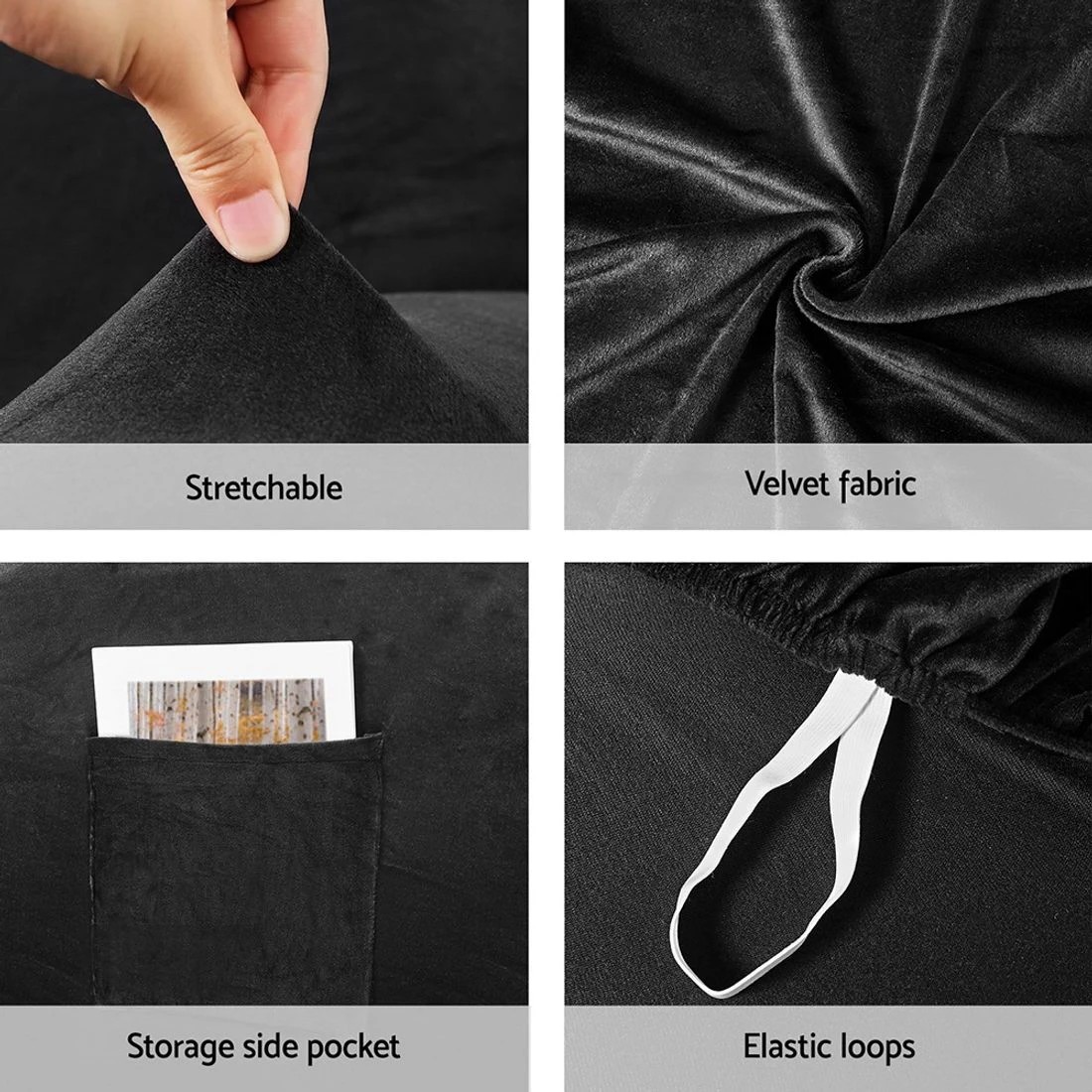 6 Artiss Recliner Chair Covers 1 Seater Velvet - Black, 6 of 6