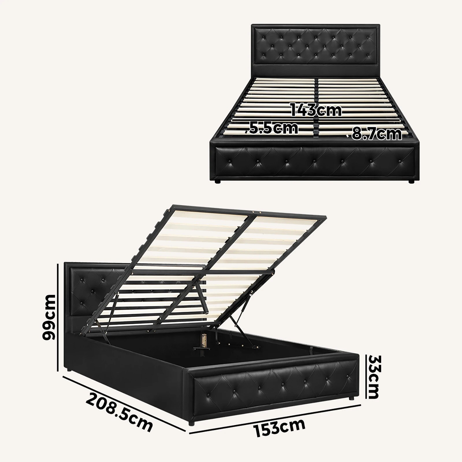 10 Oikiture Queen Bed Frame Gas Lift Base With Storage Enzo
 - Black, 10 of 10