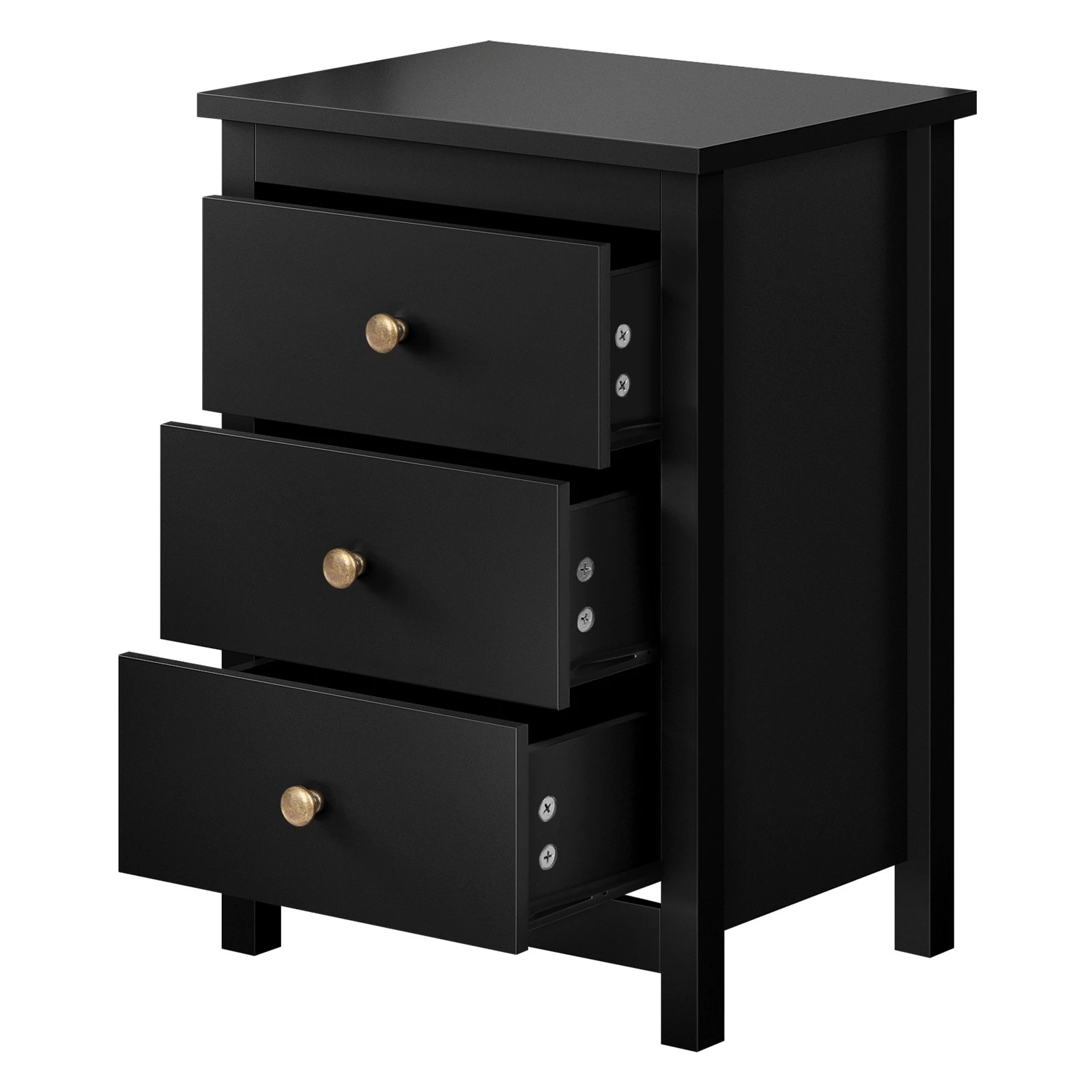 8 Alfordson 2x Bedside Table Hamptons 3 Drawers Nightstand - Black, 8 of 9