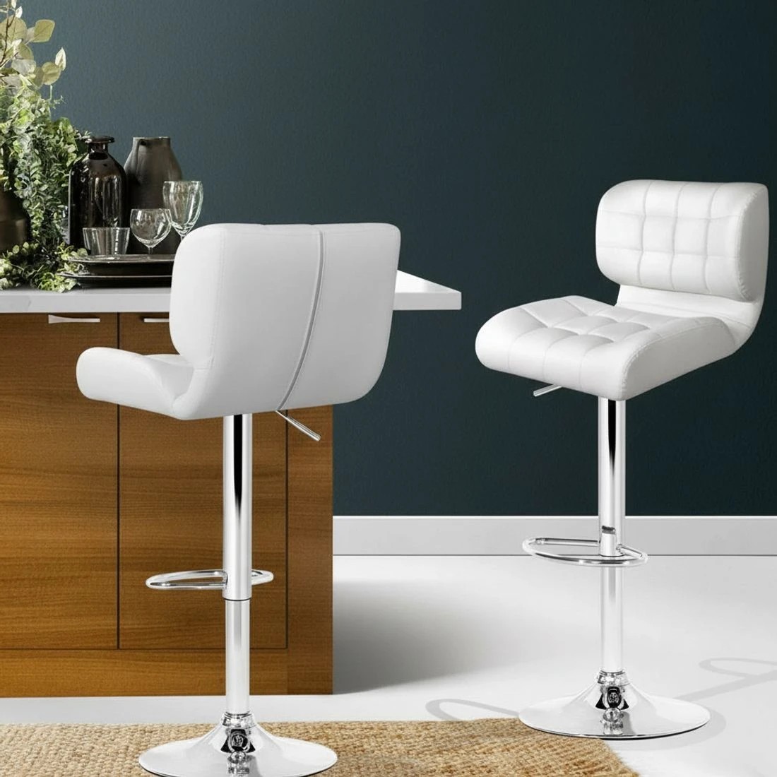 7 Artiss 2x Bar Stools Gas Lift Leather Padded - White, 7 of 7
