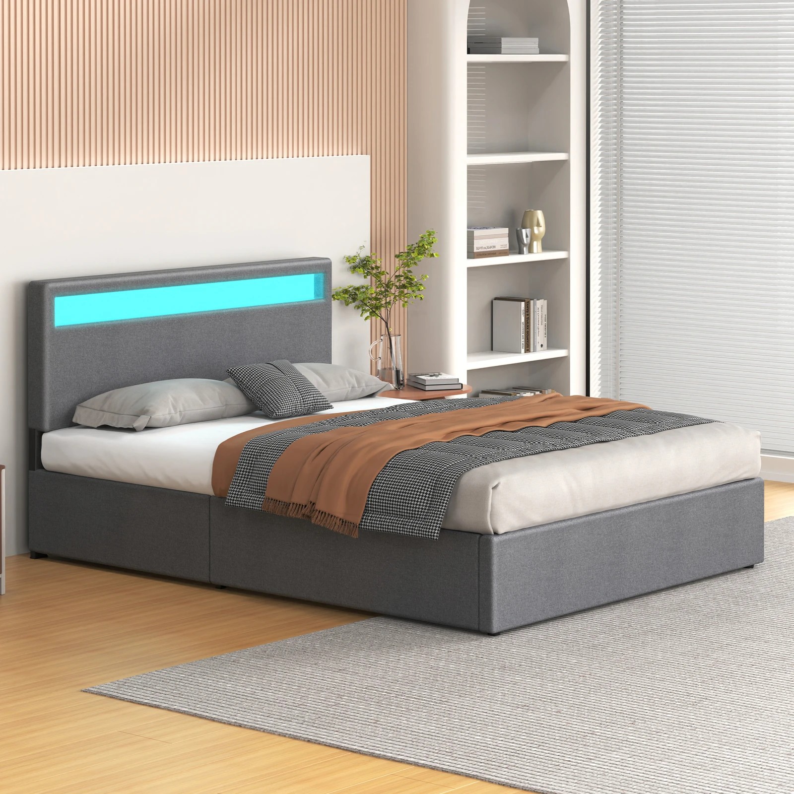 5 Alfordson Bed Frame King Size RGB LED Gas Lift Storage Base Fbric Luchino - Grey, 5 of 10