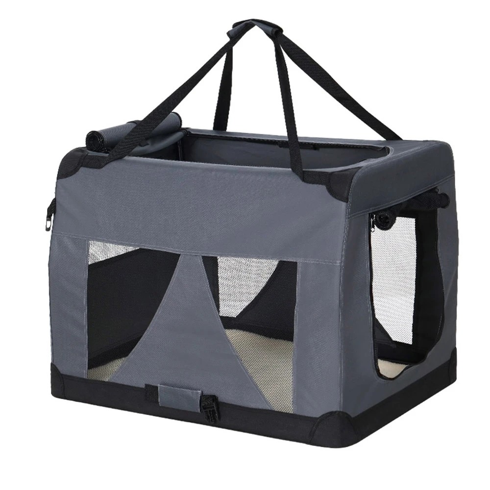 1 i.Pet Pet Carrier Soft Crate Dog Cat Travel 121x80CM Portable Foldable Car - Grey, 1 of 5