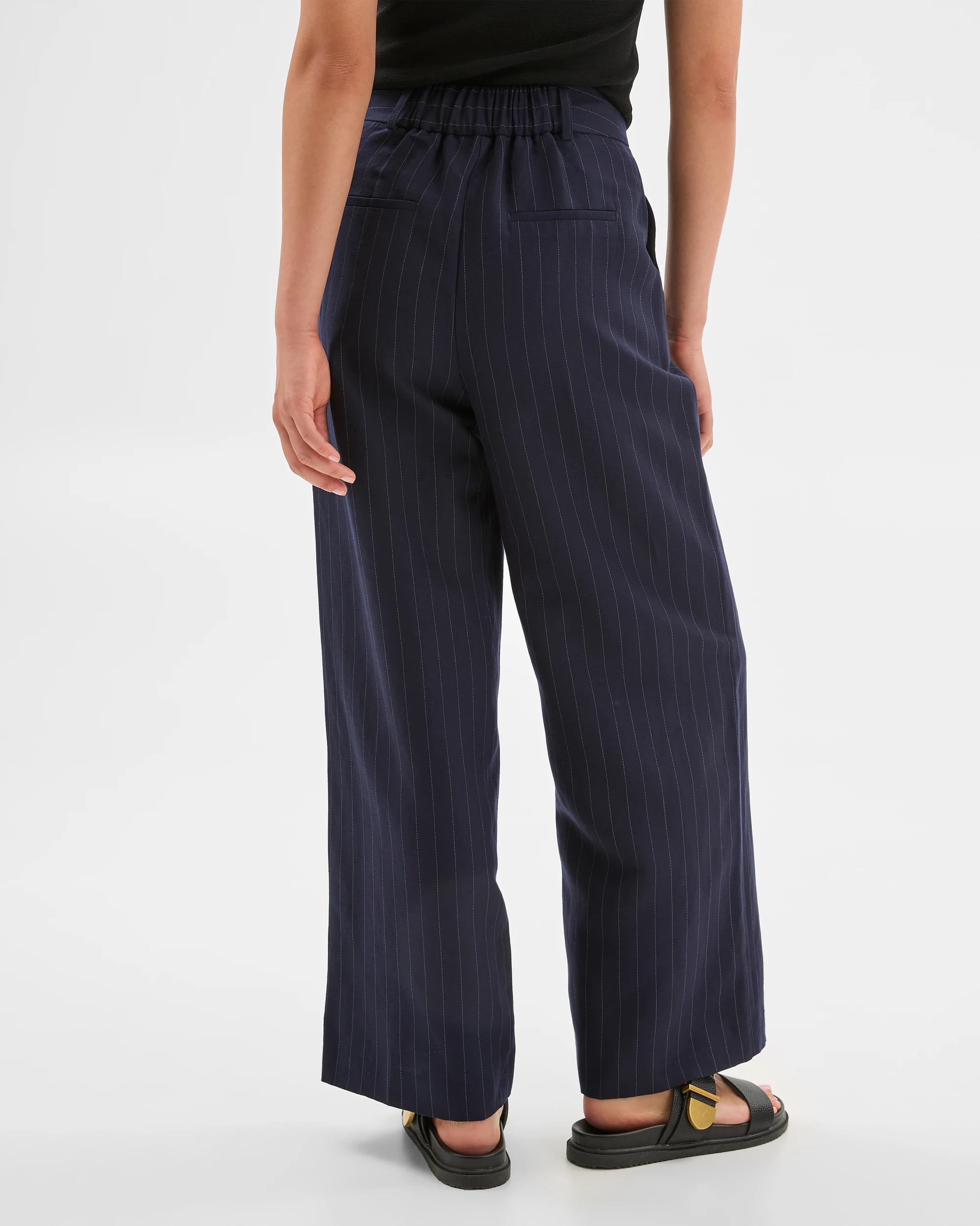 6 Linen Blend Wide Leg Pants - Preview NAVY PINSTRIPE, 6 of 7