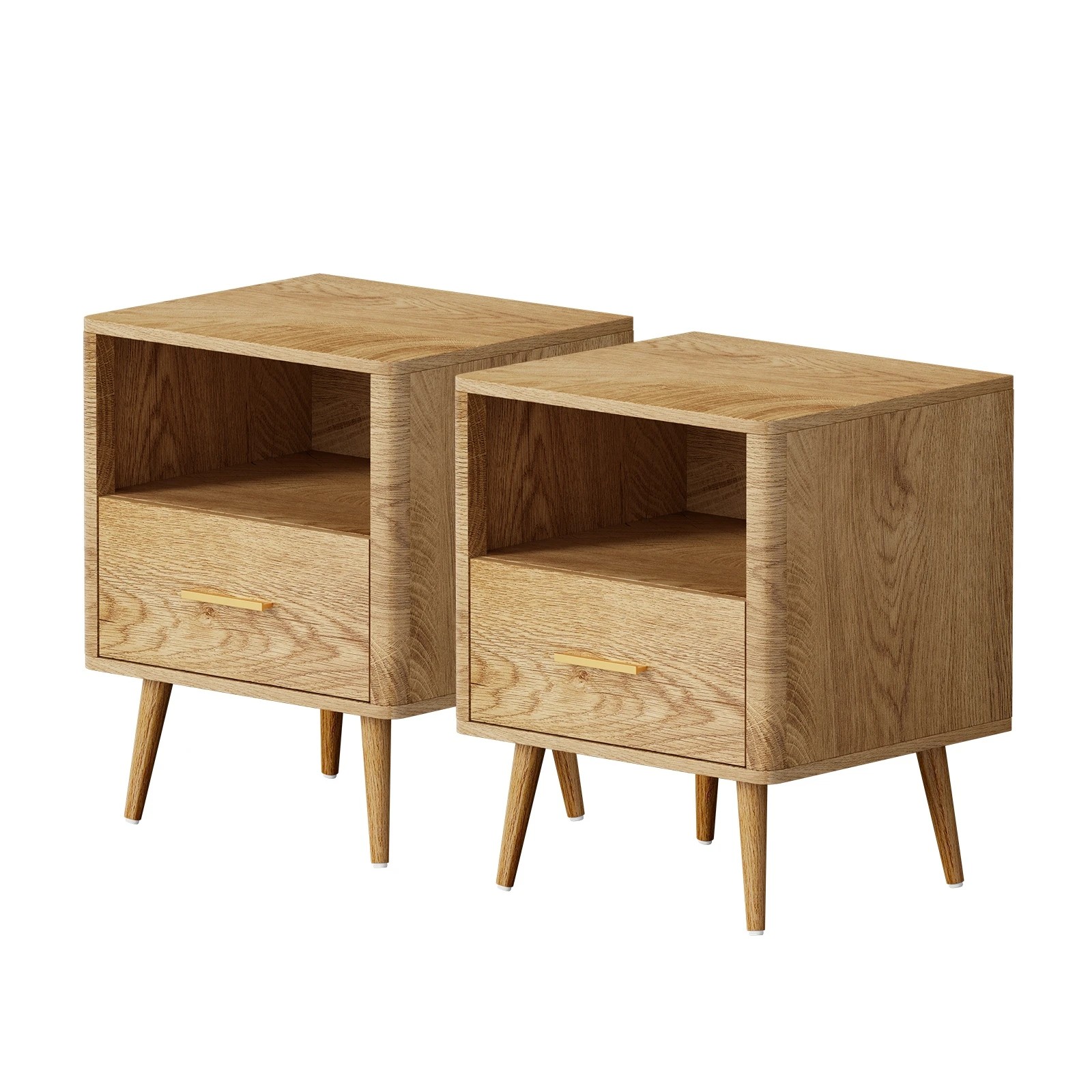 1 Oikiture 2x Bedside Table 1 Drawer Open Shelf Side End Tables Nightstand - Natural, 1 of 9