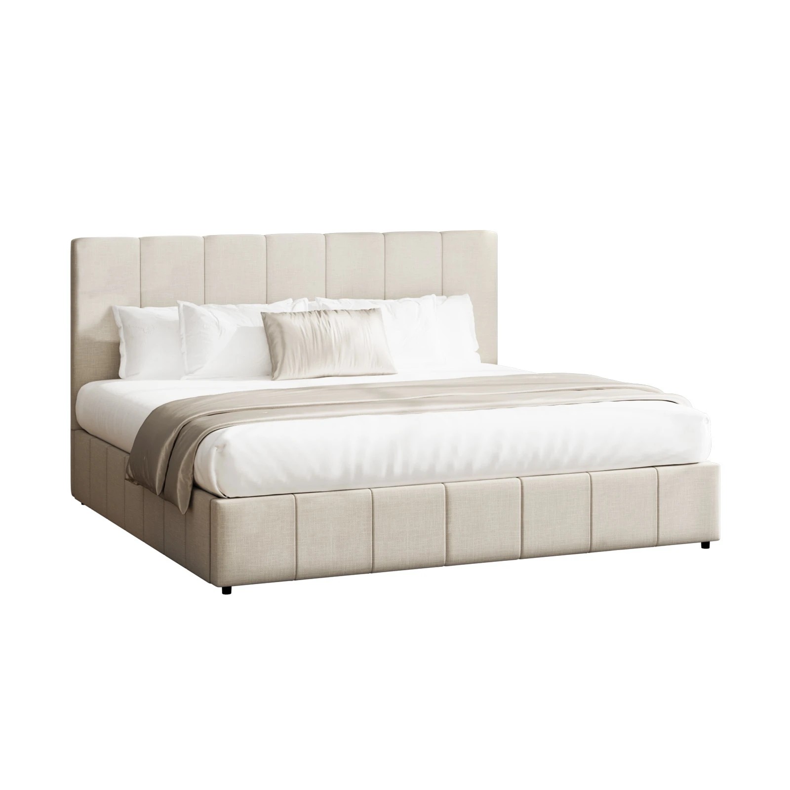 1 Oikiture King Bed Gas Lift Base With Storage Bed Frame
 - Beige, 1 of 10