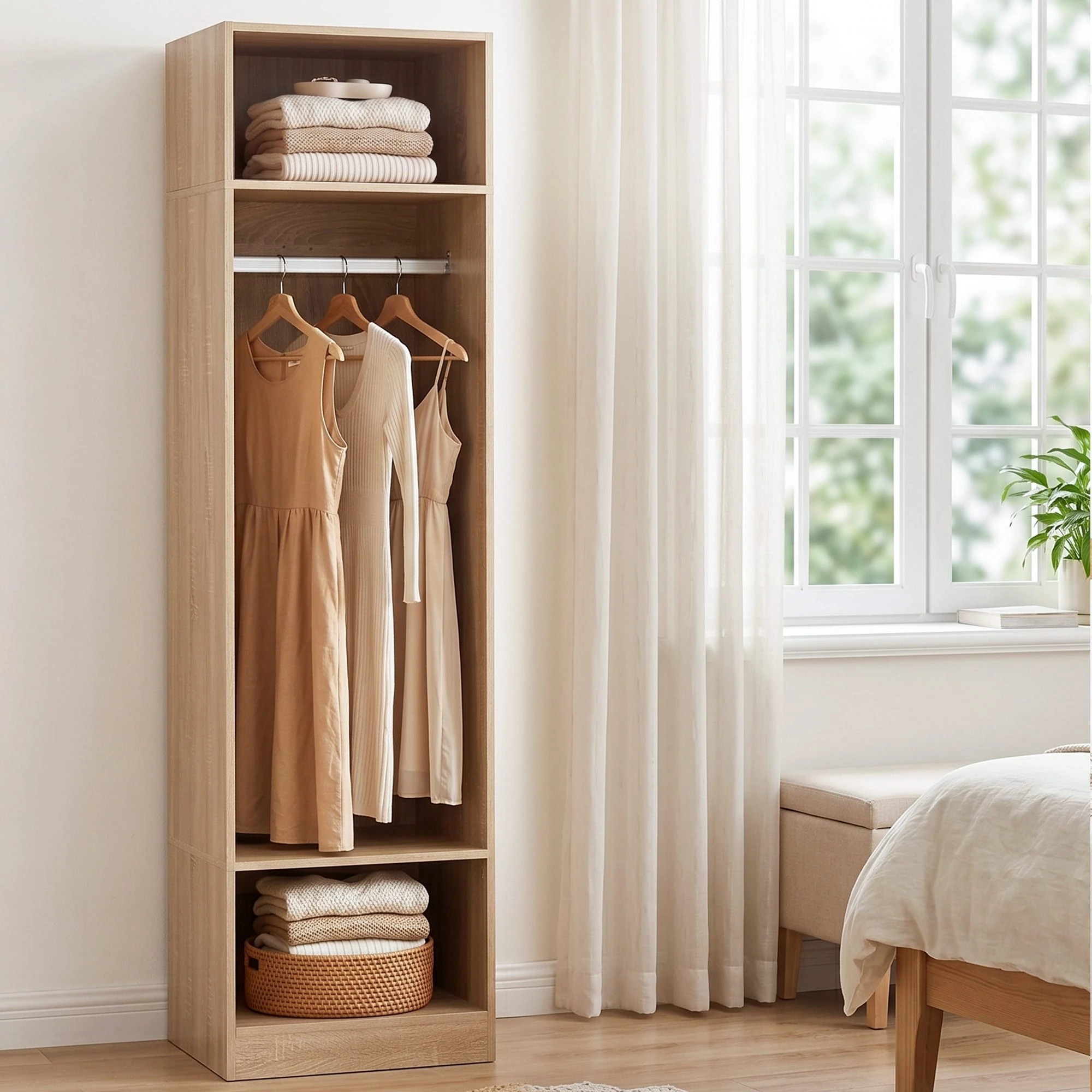8 Artiss Wardrobe Clothes Closet Storage Organizer 2 Shelves 1 Hanging Rod - Natural, 8 of 8