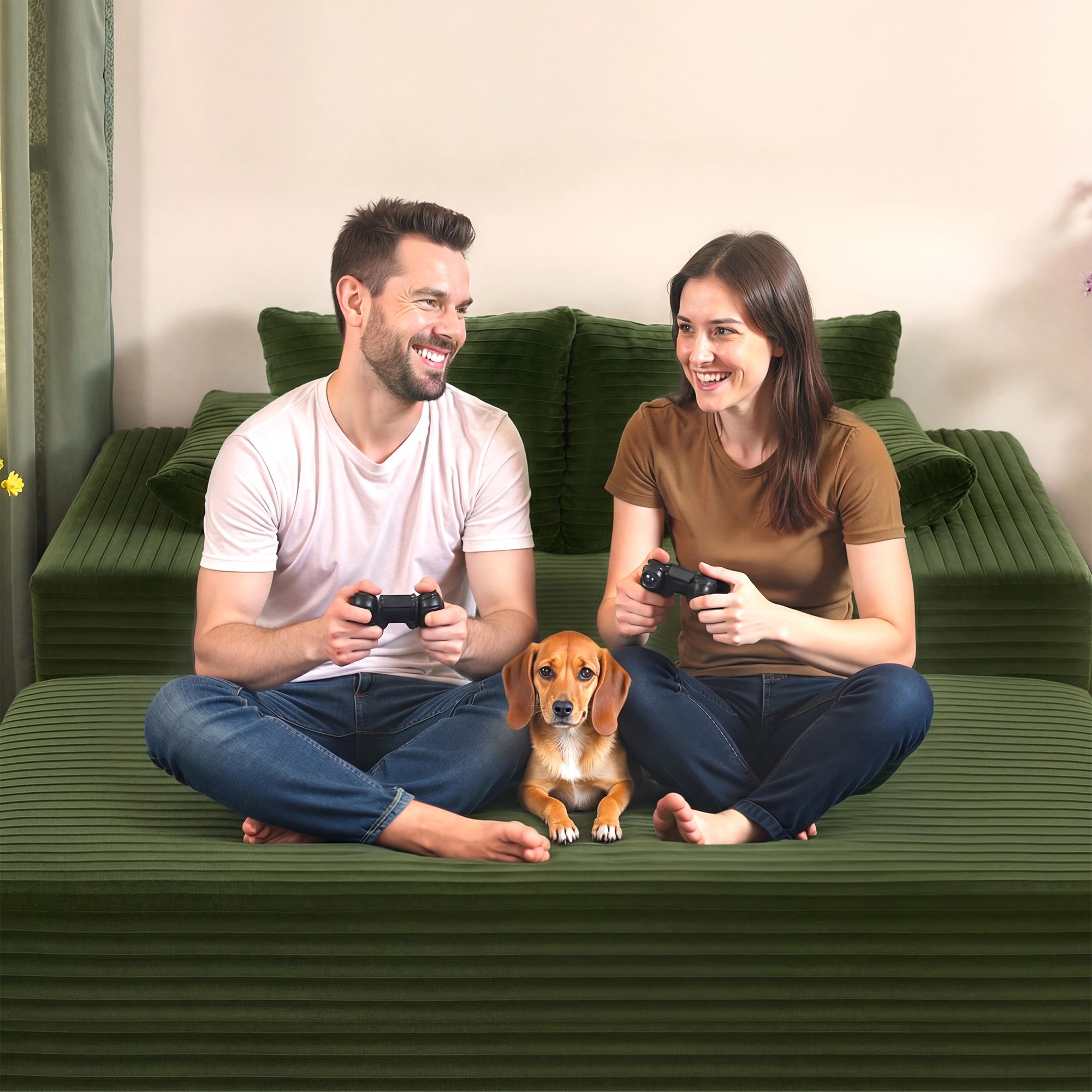 8 Advwin 146cm Chaise Lounge Chair with Storage Ottoman Fluffy Upholstered Sofa Bed - Green, 8 of 10