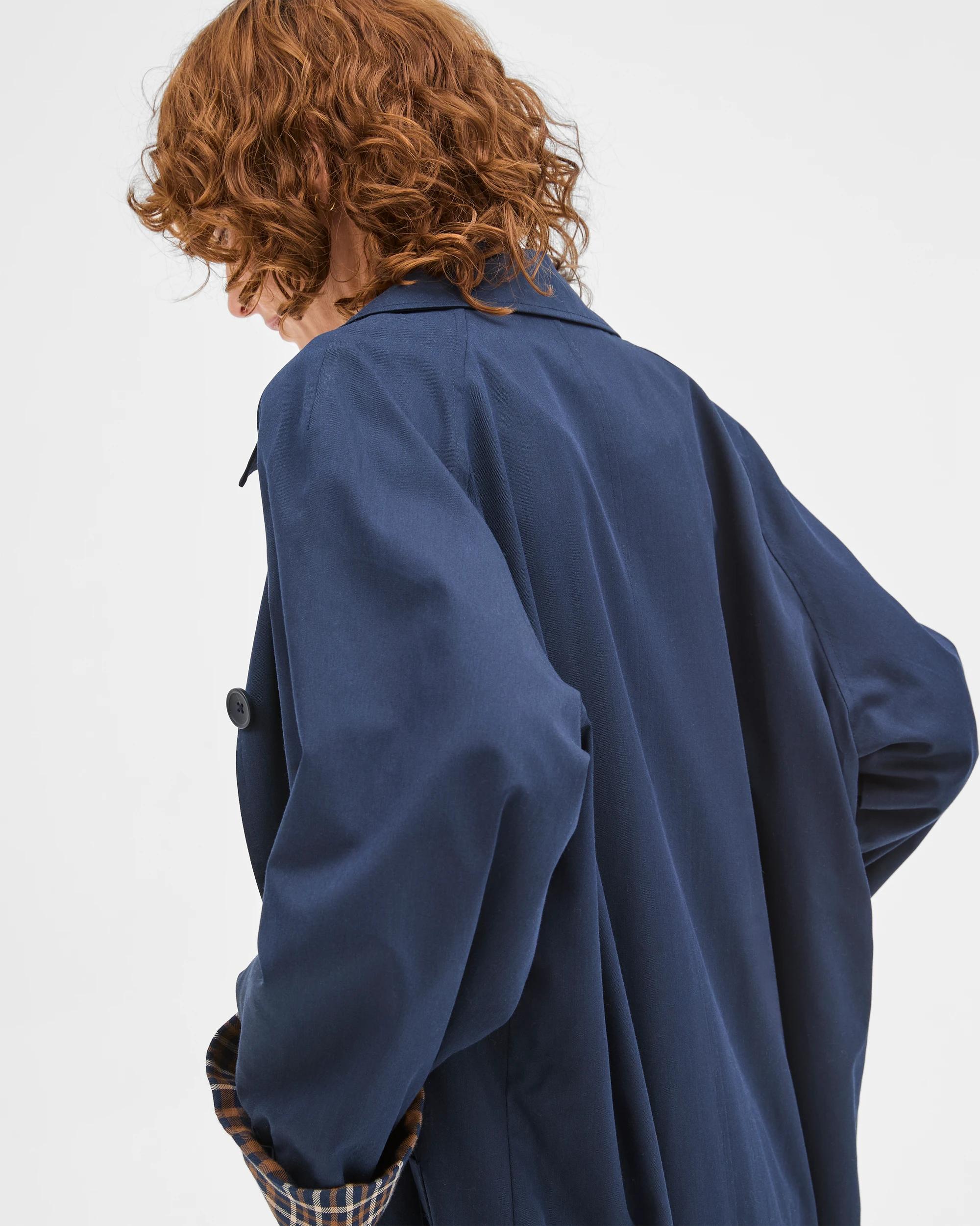 7 Target Woman Long Sleeve Check Detail Mac Coat NAVY, 7 of 9