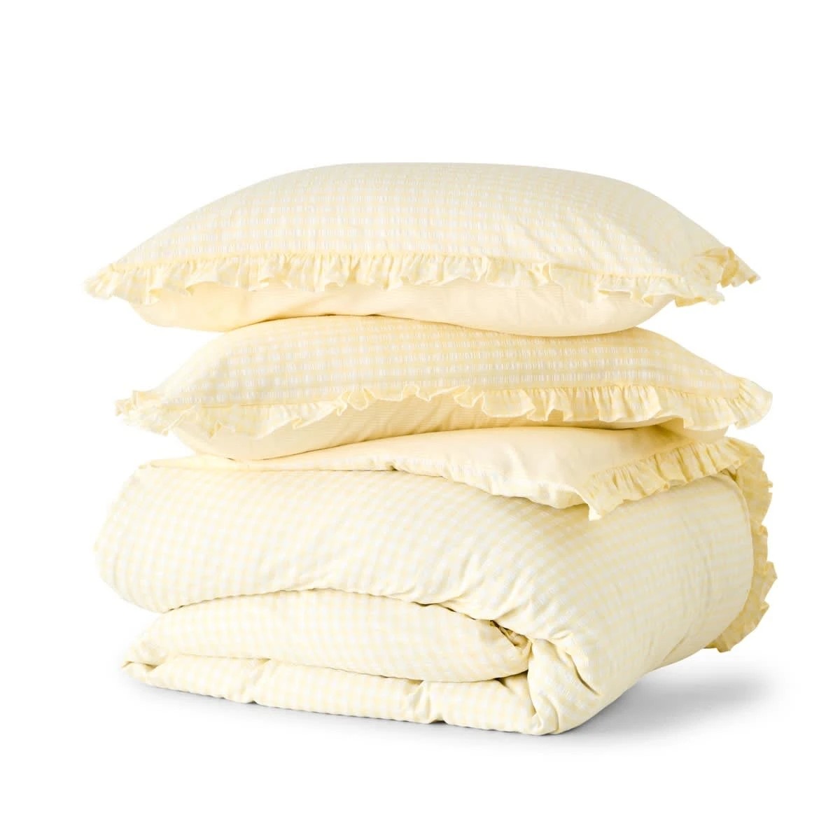 6 Gingham Ruffle Cotton Quilt Cover Set - Queen Bed, Butter, 6 of 7