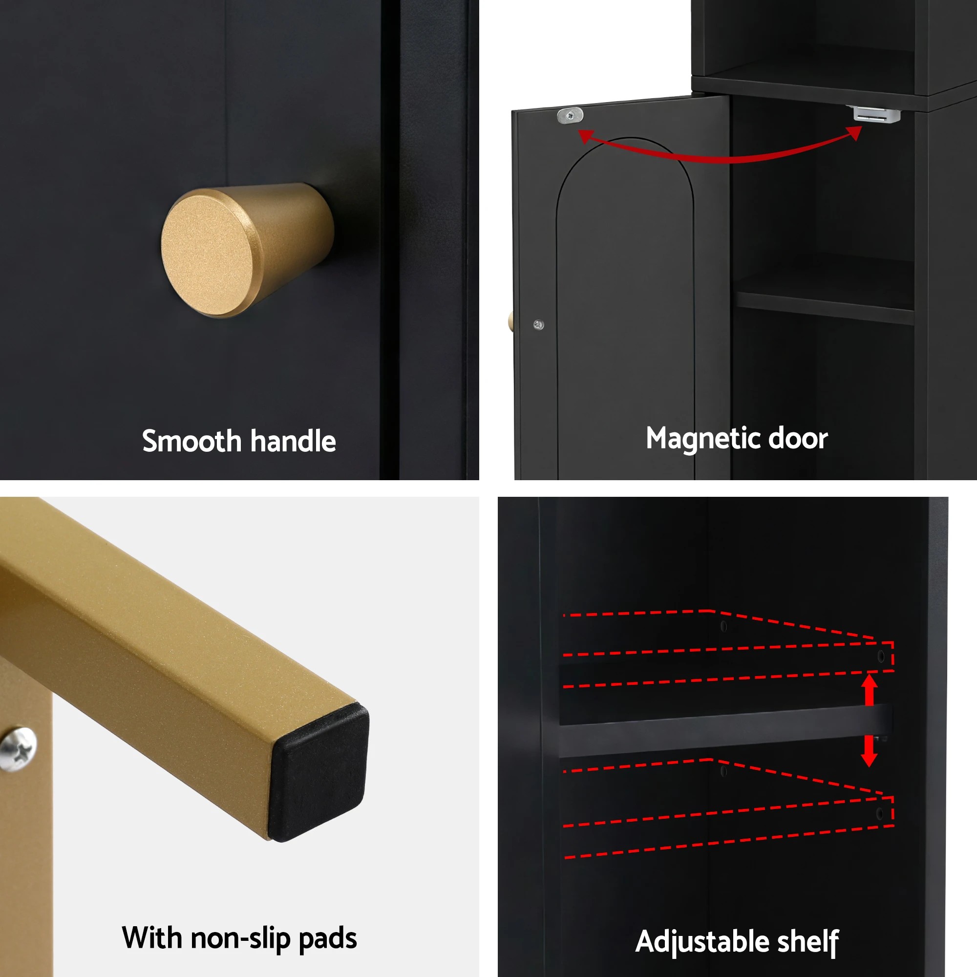 6 Artiss Bathroom Storage Cabinet Floor Organizer Toilet Corner Adjustable - Black, 6 of 9