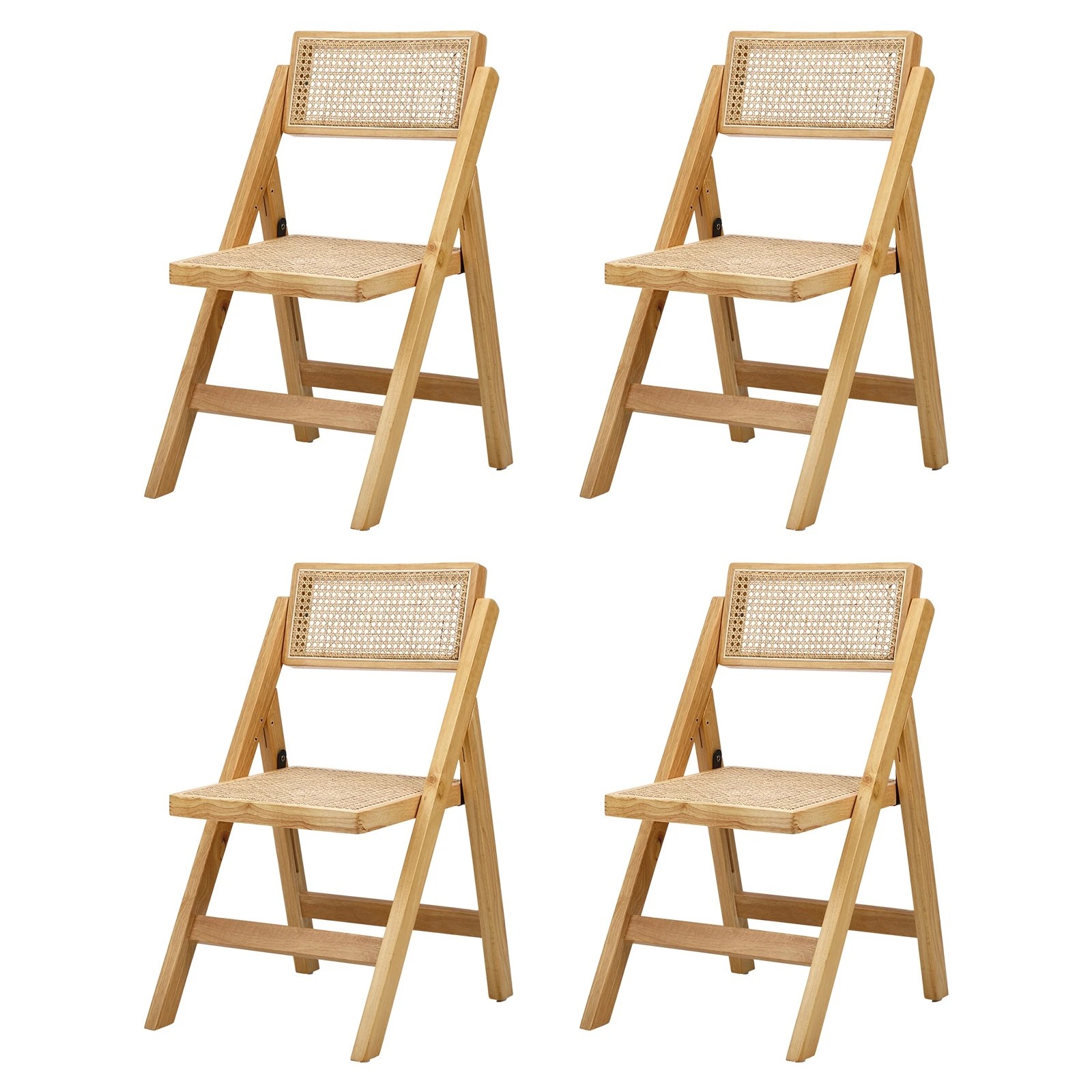 1 Oikiture 4x Dining Chairs Folding Rattan Chair Wooden Accent Chair - Natural, 1 of 9